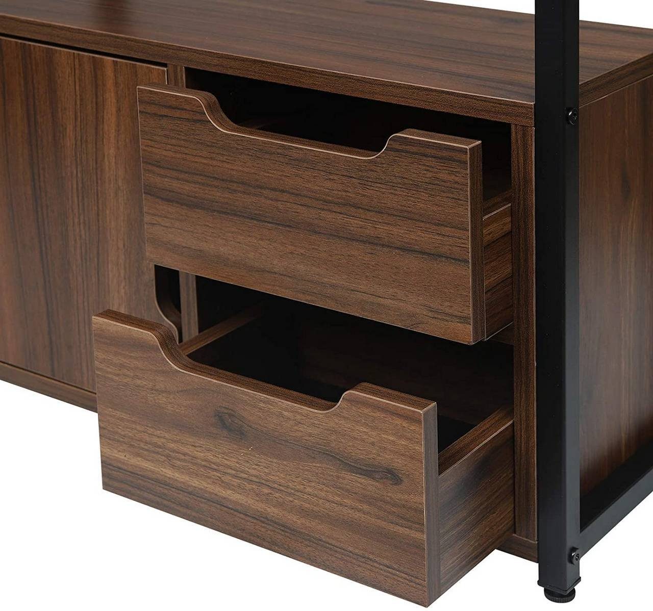 Woltu Bücherregal, 1-tlg., Standregal mit Schrank und Schubladen MDF Metall