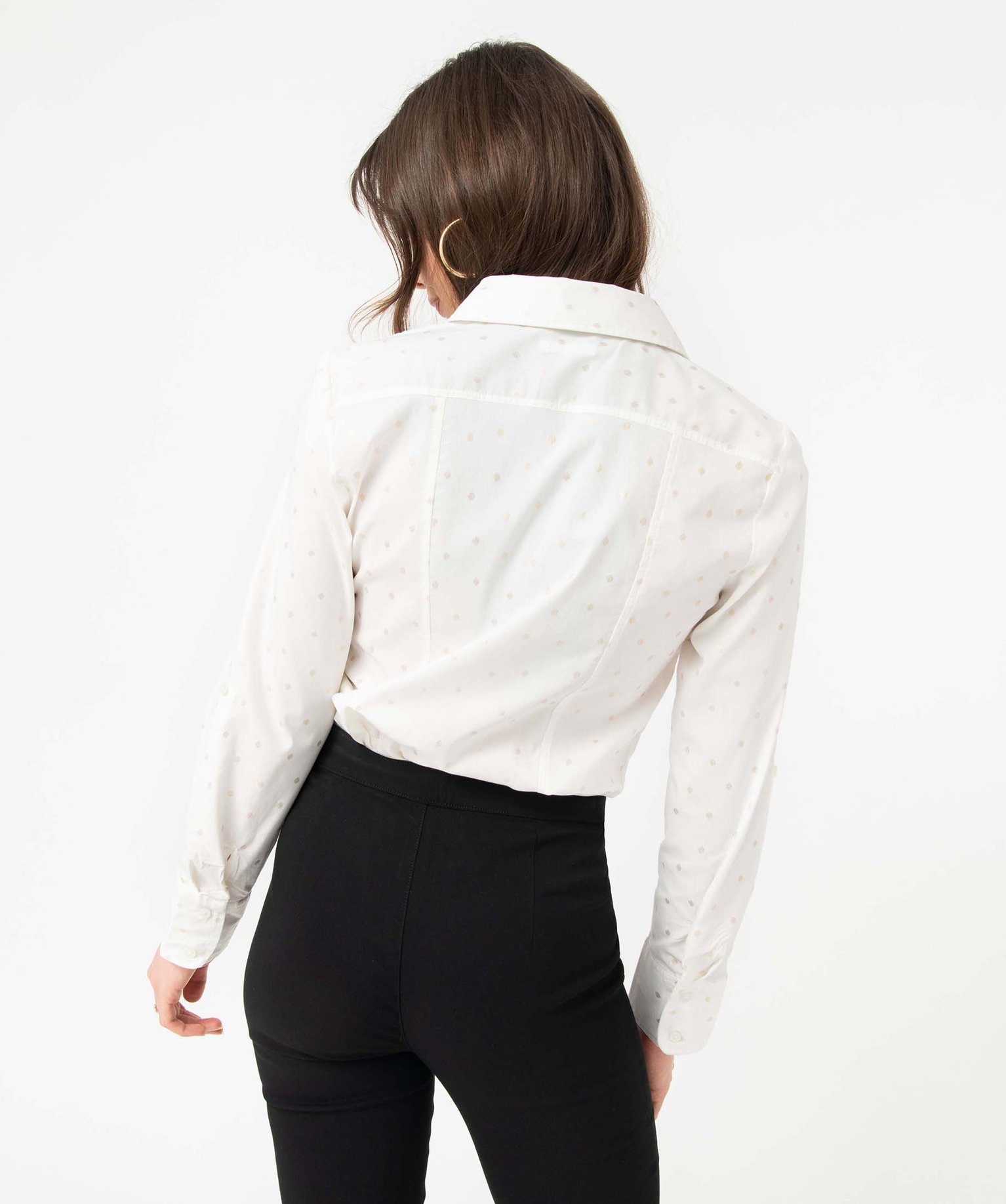 Chemise femme à motifs pailletés avec manches retroussables ecru | GEMO