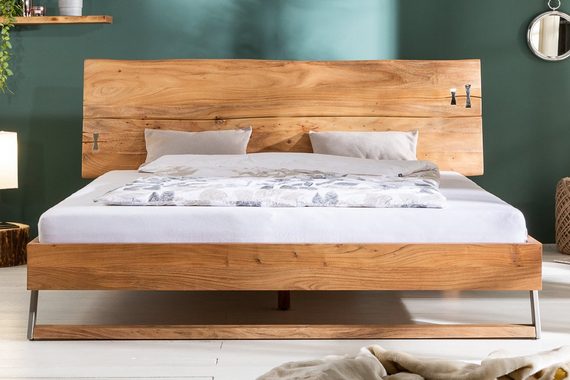 riess-ambiente Massivholzbett AMAZONAS 180x200cm natur / silber (Einzelartikel, 1-tlg), Akazie · Baumkante · Doppelbett · Kingsize · Edelstahl · Handmade