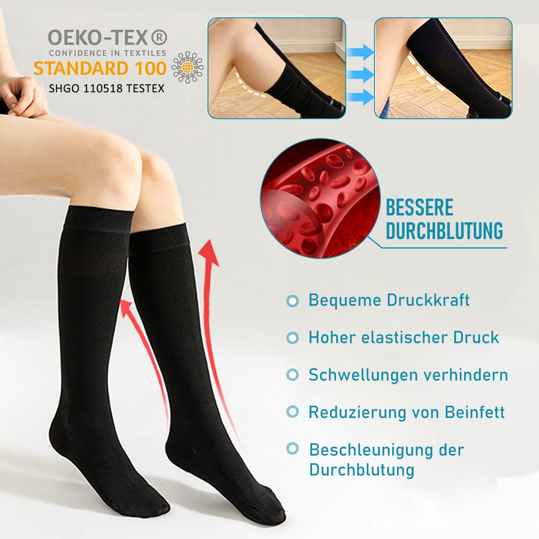 CALIYO Kompressionsstrümpfe Medizinische Kompressionsstrümpfe 2 Paar Damen & Herren Reisestrümpfe (2-Paar) High Calf Compression Socks Firm 20-30 mmHg für Krampfadern, Ödeme