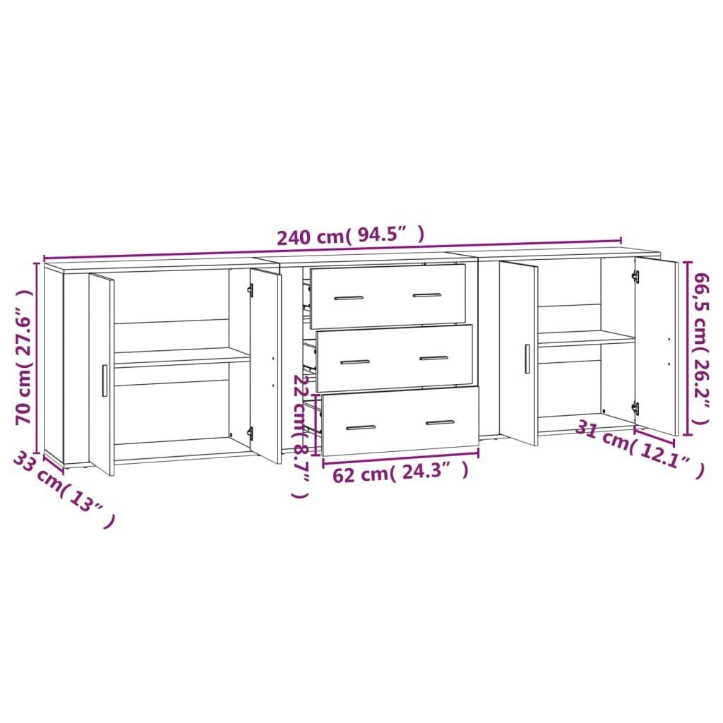 vidaXL Sideboard Sideboards 3 Stk. Weiß Holzwerkstoff (3 St)
