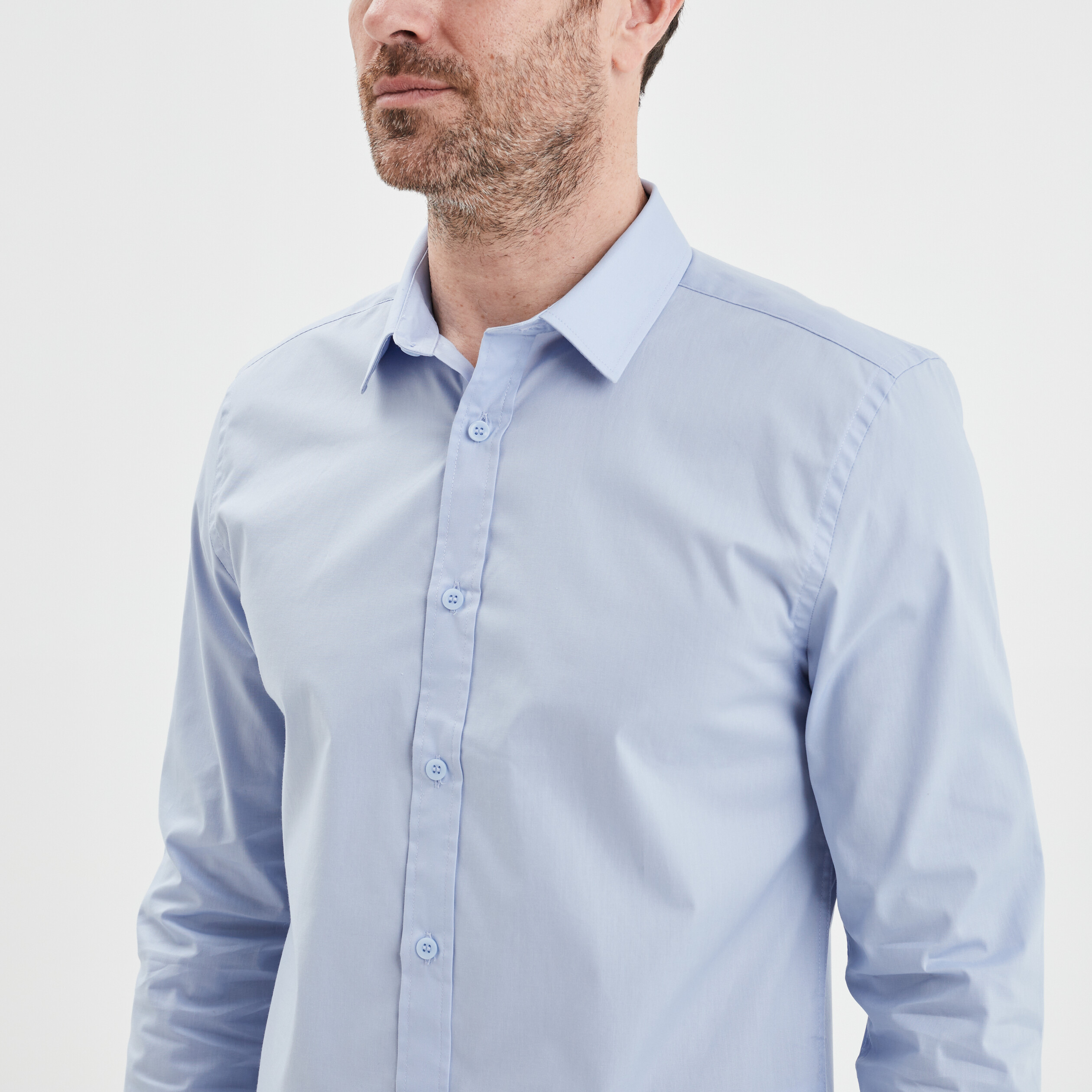 Chemise basique ajustée manches longues bleu ciel homme | La Halle