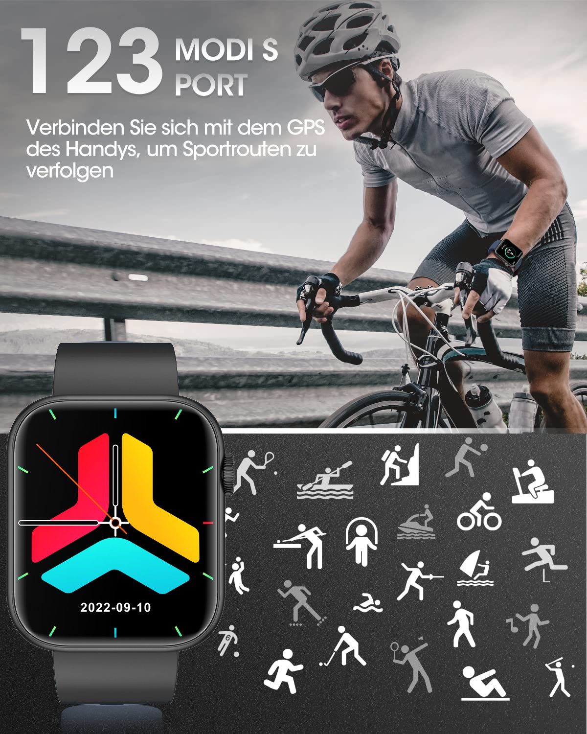 Mutoy Smartwatch Fitness Tracker Damen Herren mit Telefonfunktion Smartwatch (1.85