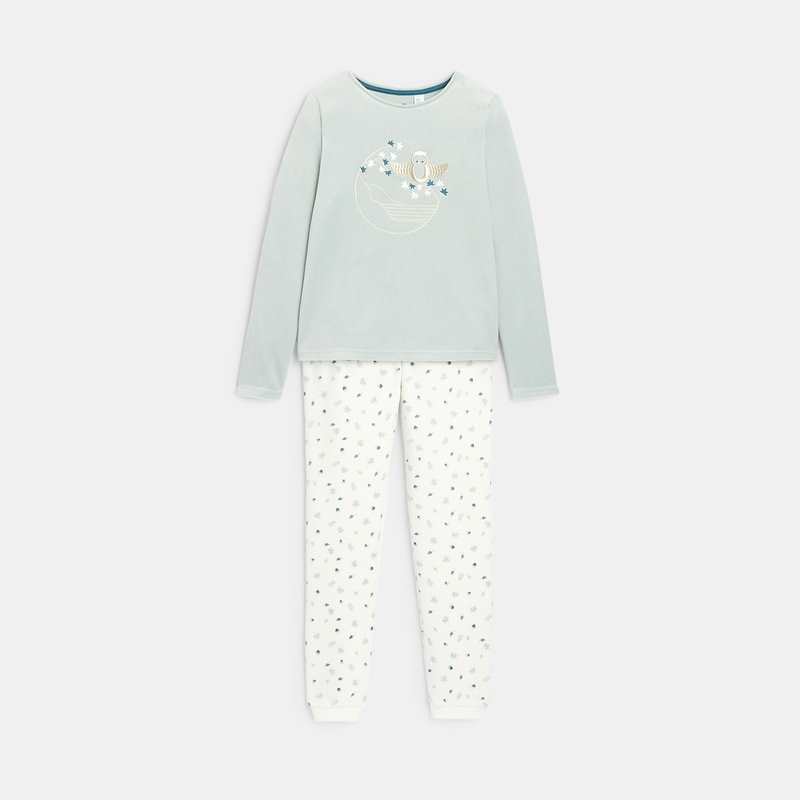Pyjama 2 pièces en velours vert fille