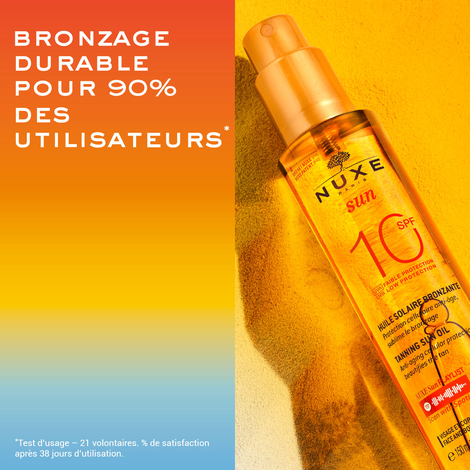 Nuxe Huile solaire bronzante faible protection SPF10 Nuxe Sun - Tous types de peaux - 150ml
