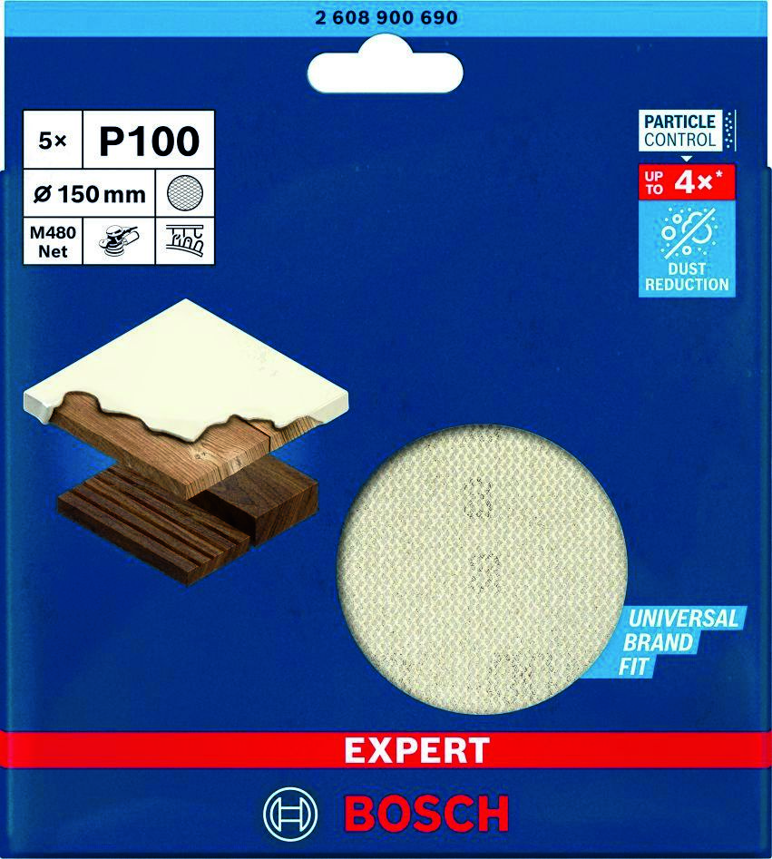 Bosch Blue Zubehör 2608900690 Expert M480 Schleifgewebe für Exzenterschleifer 150 mm, K100 5-teilig