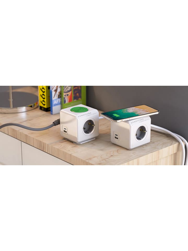 Designnest Ladestation ''PowerCube'' in Weiß/ Grün - (B)7 x (H)7 x (T)11 cm günstig kaufen onesize