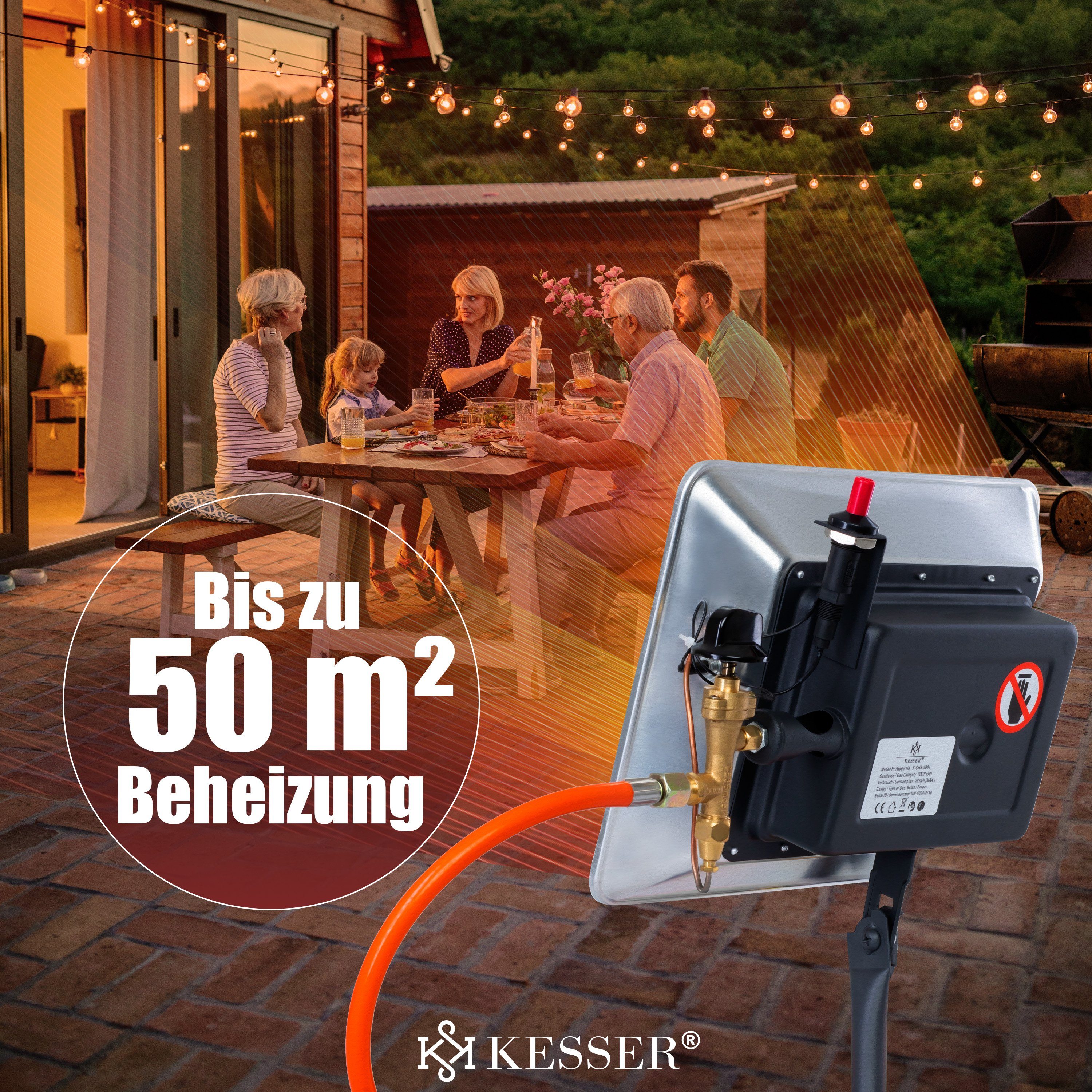 KESSER Wärmewelle, Gasheizer Heizstrahler Gas Aufsatz Heizer inkl. Piezo Zünder & Regler