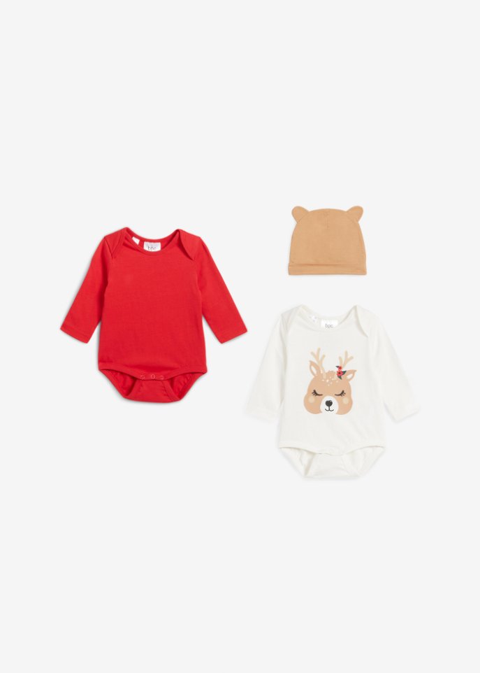 Baby Langarmbody + Mütze aus Bio-Baumwolle (3-tlg. Set)