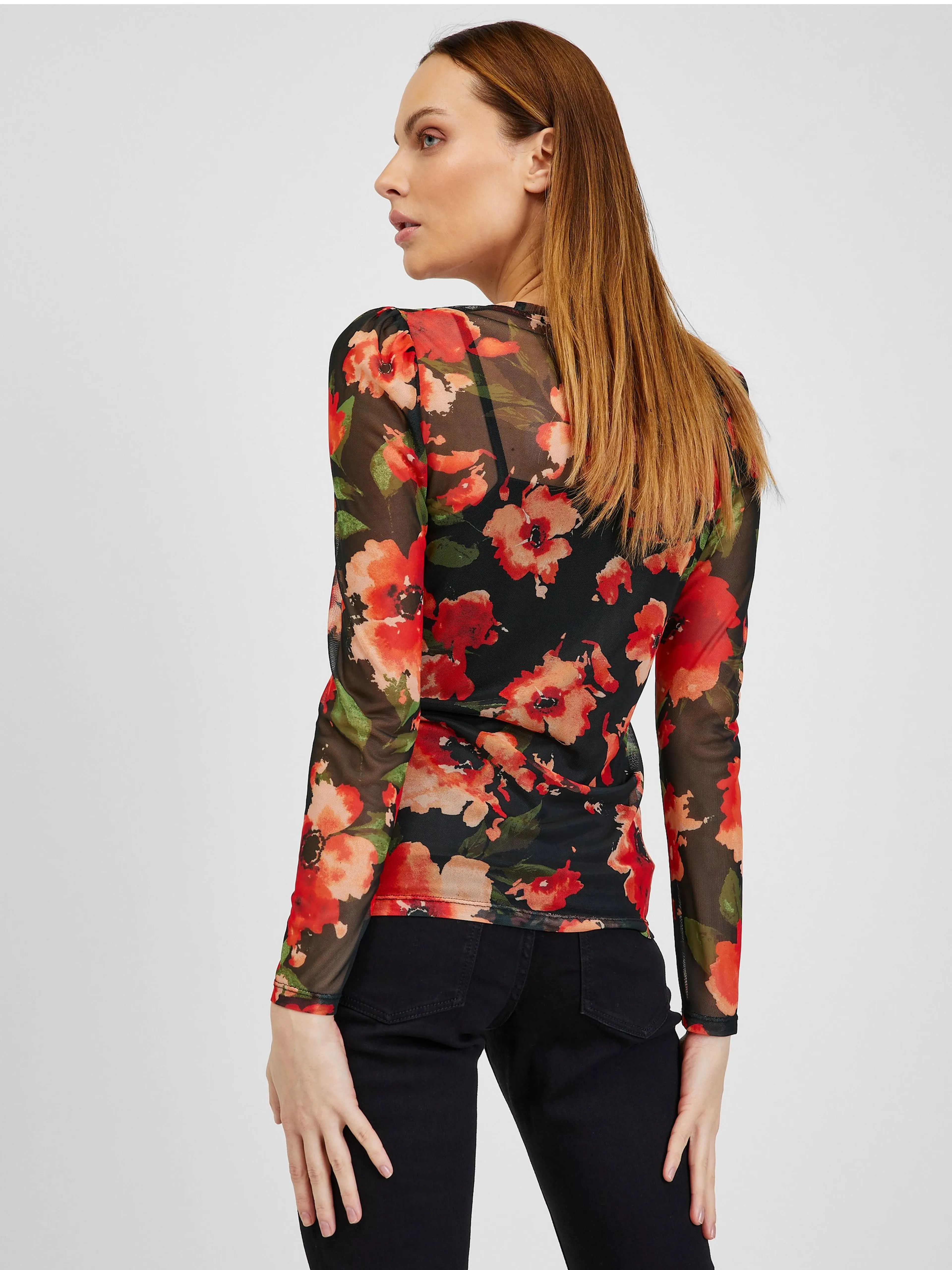 Rot-schwarzes Damen T-Shirt mit Blumenmuster ORSAY