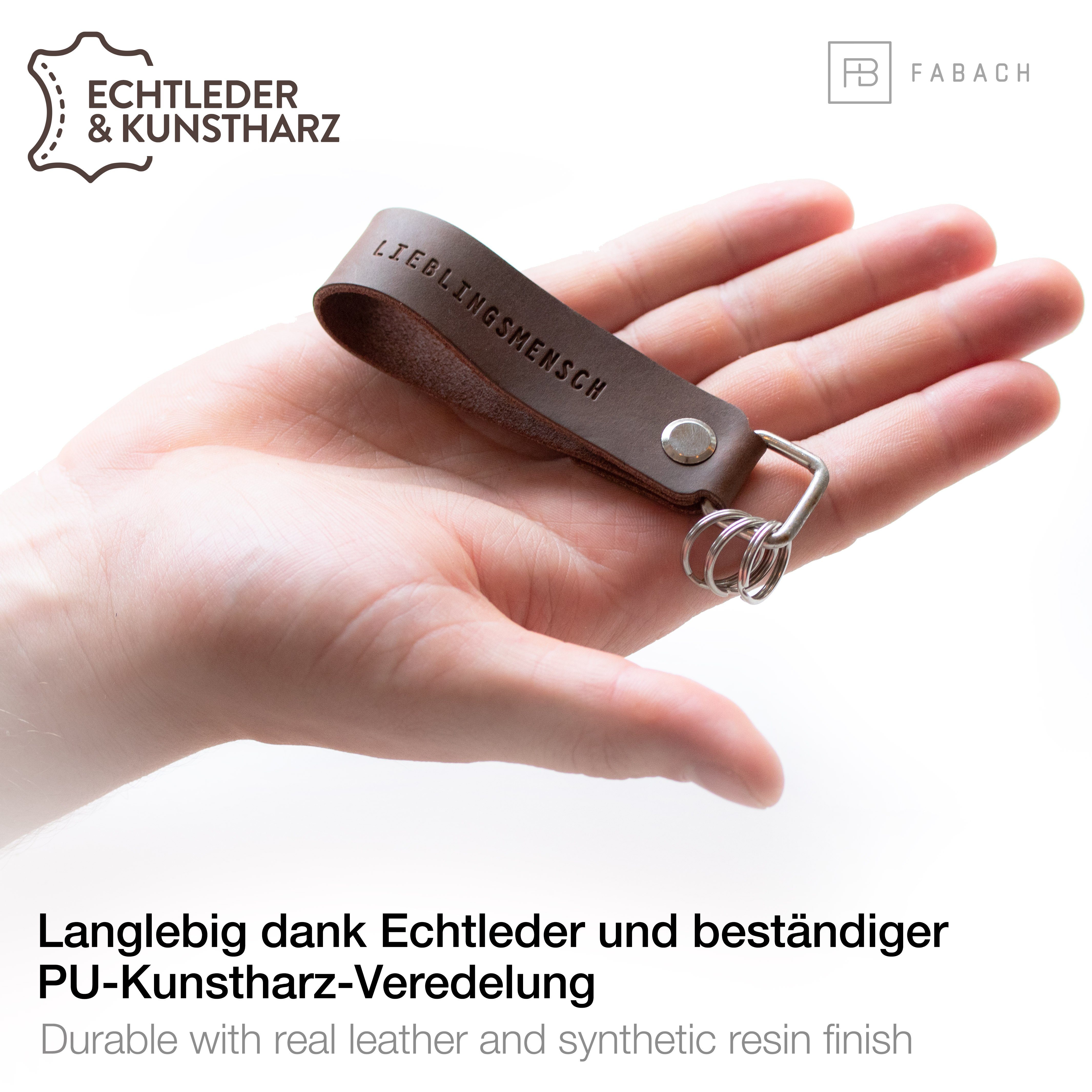 FABACH Schlüsselanhänger Leder Anhänger mit wechselbarem Schlüsselring - Gravur Lieblingsmensch