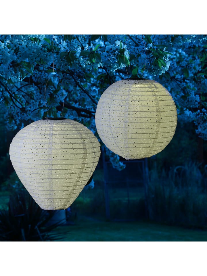 MARELIDA 2x LED Solar Lampion mit Blumenmuster D: 25cm/30cm in weiß günstig kaufen onesize