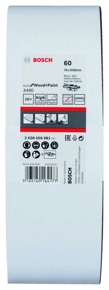 Cinghia abrasiva Bosch Blue Accessories 2608606081 2607606081 75 x 533 mm K60 Ideale per legno e vernice 10 pezzi