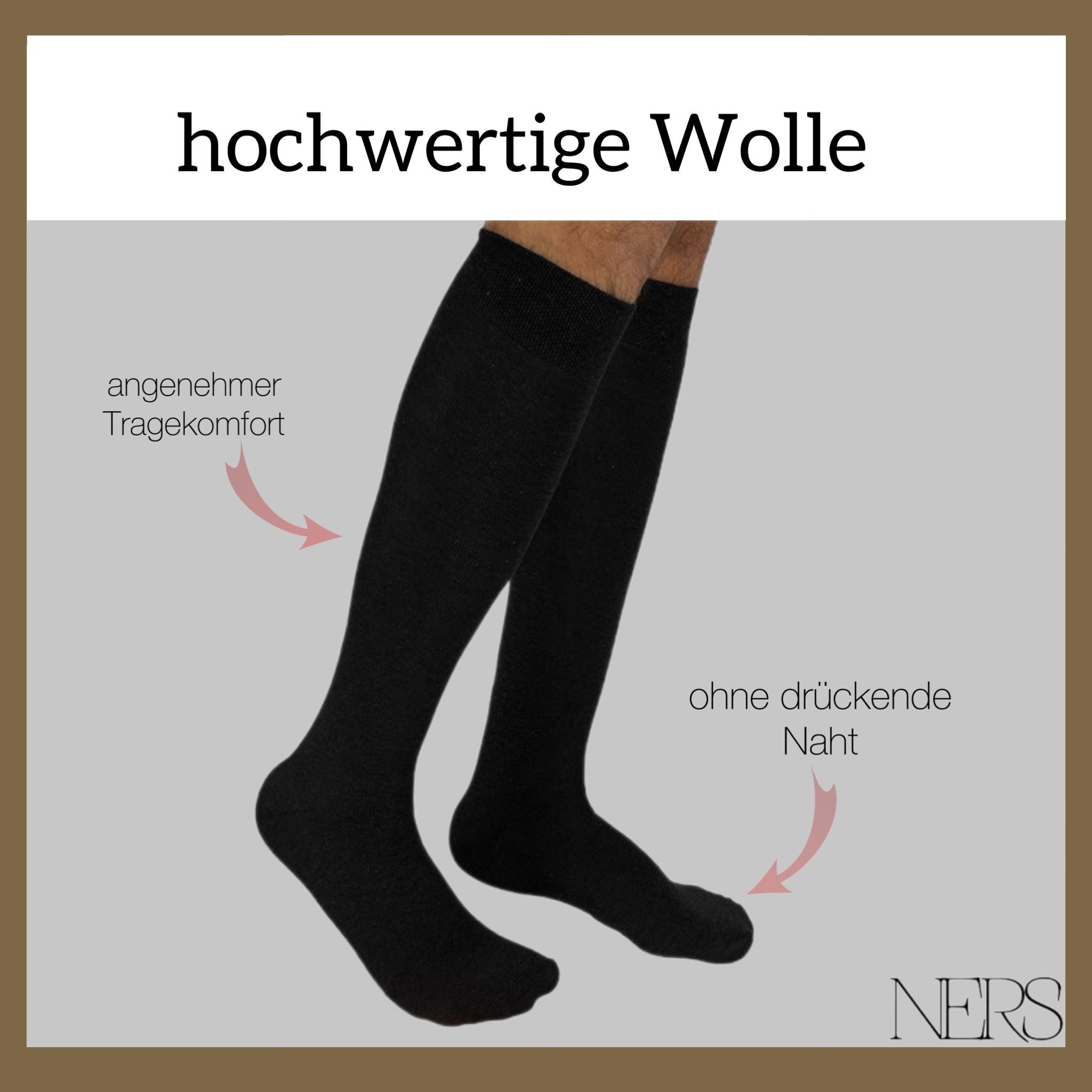 NERS Kniestrümpfe für Damen und Herren aus Wolle, Ohne drückende naht (6-Paar) mit Komfortbund