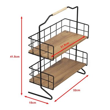 en.casa Badregal, Sallingsund Tischregal mit 2 Ablageflächen 41,5x32x15cm Schwarz/Holz
