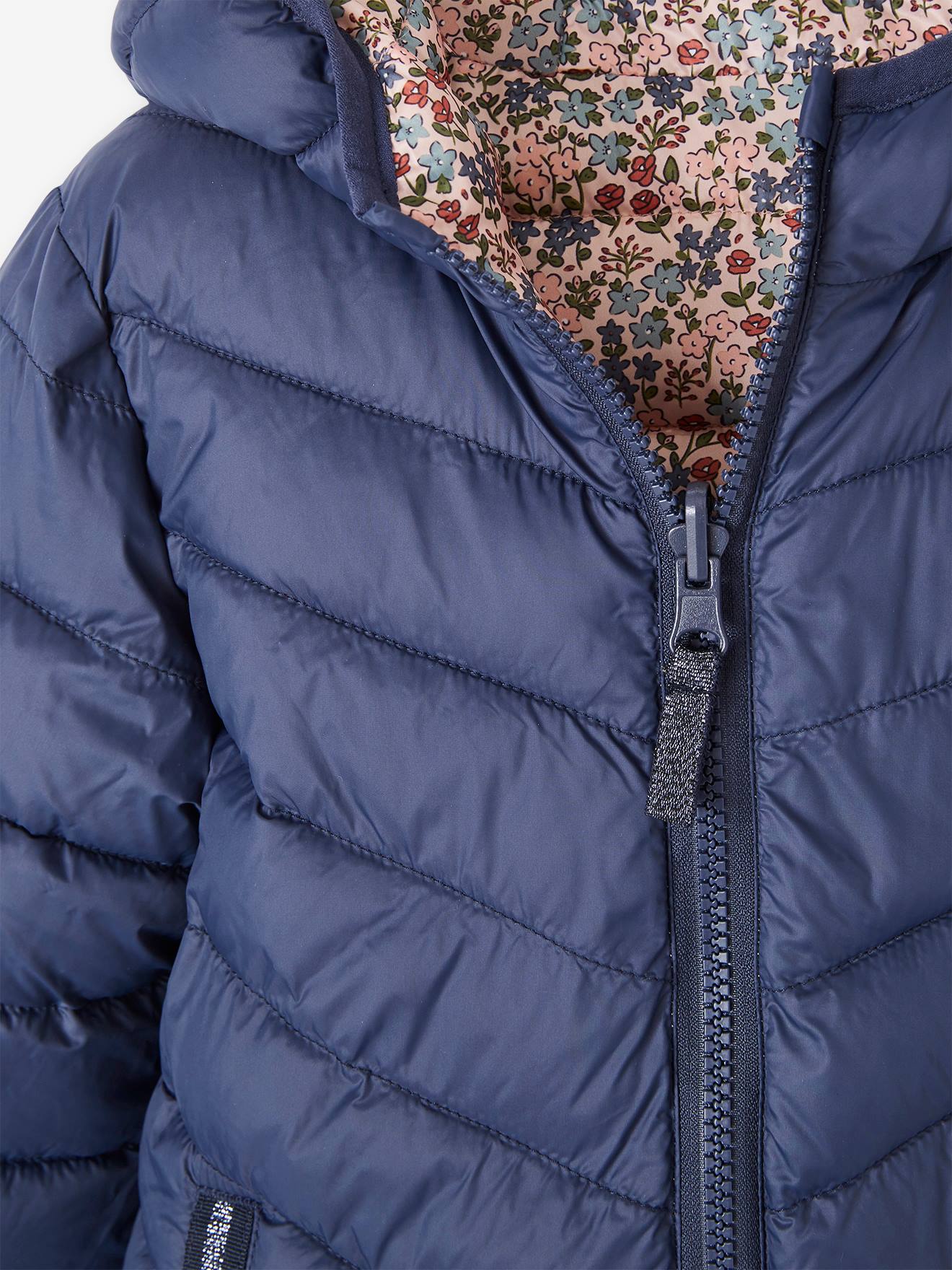 Doudoune à capuche légère réversible fille anthracite imprimé