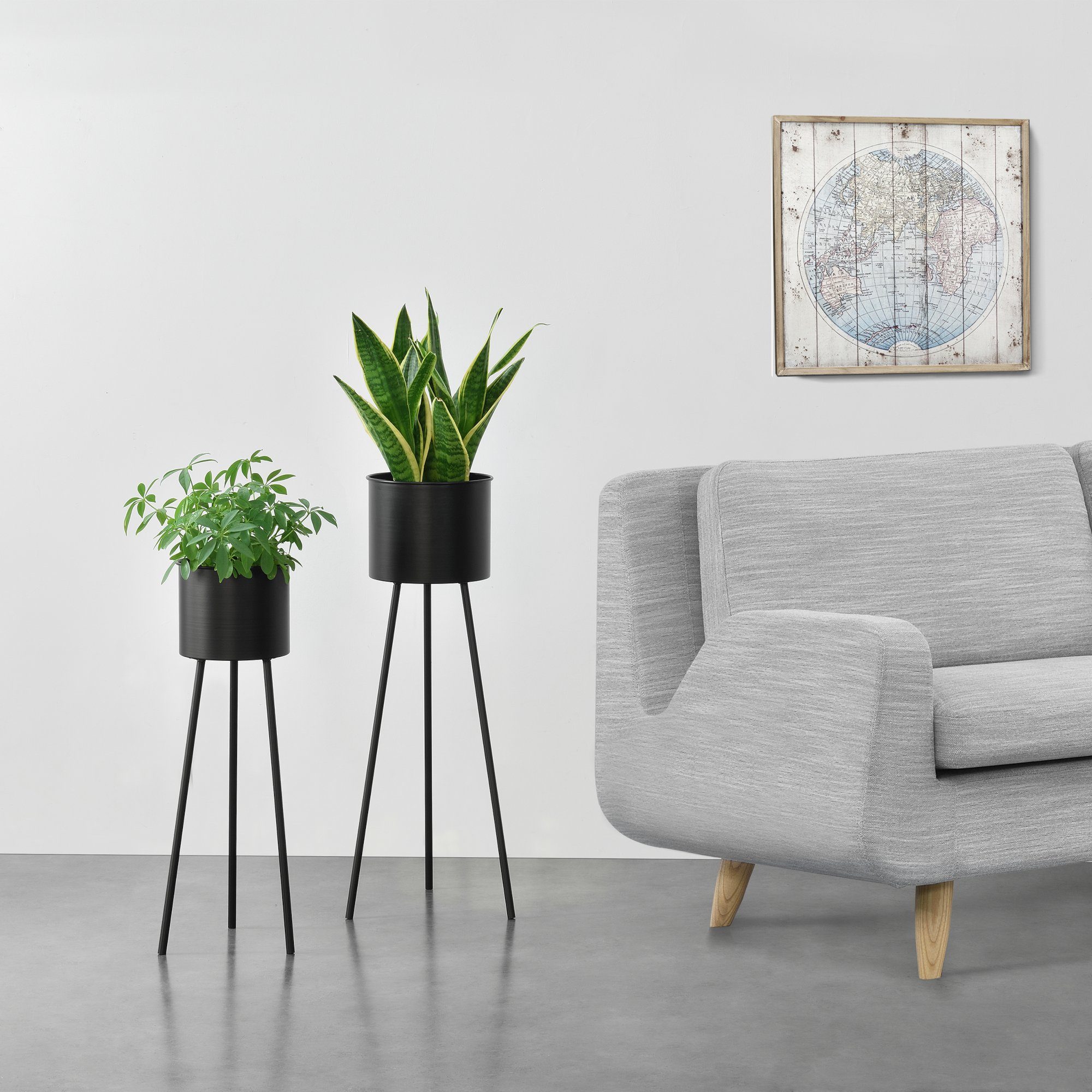 en.casa Blumenständer (2 St), Dalhem Blumenkübel 2er Set, Metall, schwarz