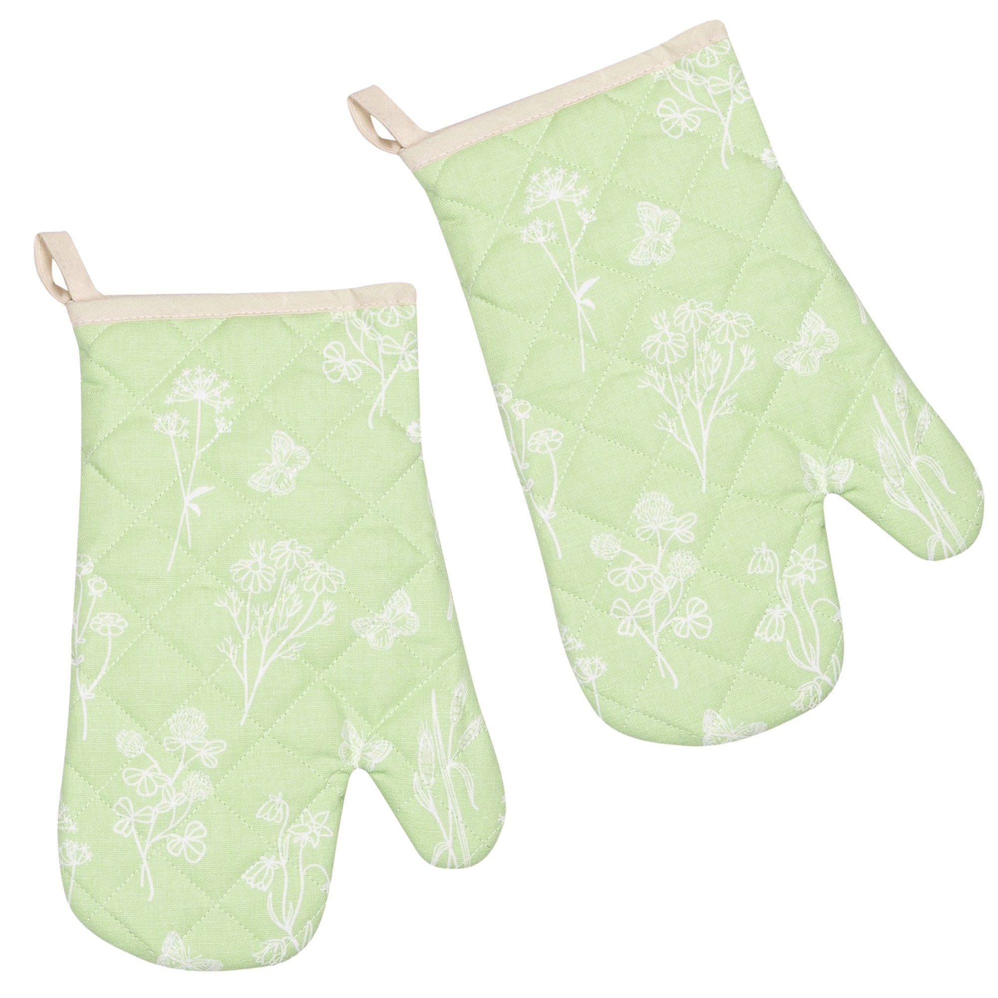 Kracht Topfhandschuhe Wildblumen, (Set, 2-tlg., 2-teilig), 2er Set Ofenhandschuhe, wattiert, ca. 20x30 cm