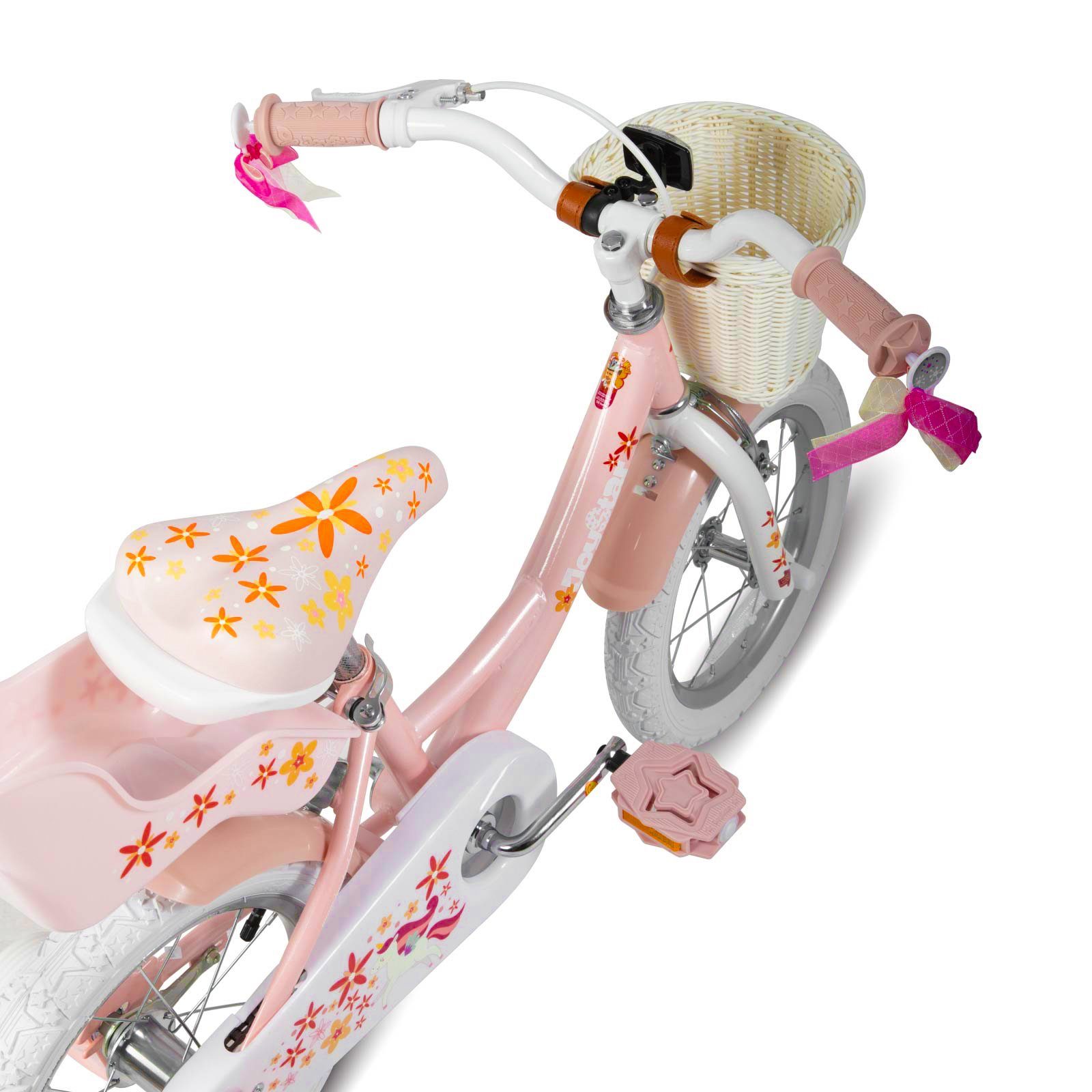 HILAND Kinderfahrrad 12/14/18 Zoll Kinderfahrräder mit Puppen Fahrradsitz,Stützräder,Korb, 1 Gang, Kettenschaltung, (Set, mit Puppen Fahrradsitz), für Mädchen und Jungen im Alter von 2–9 Jahren
