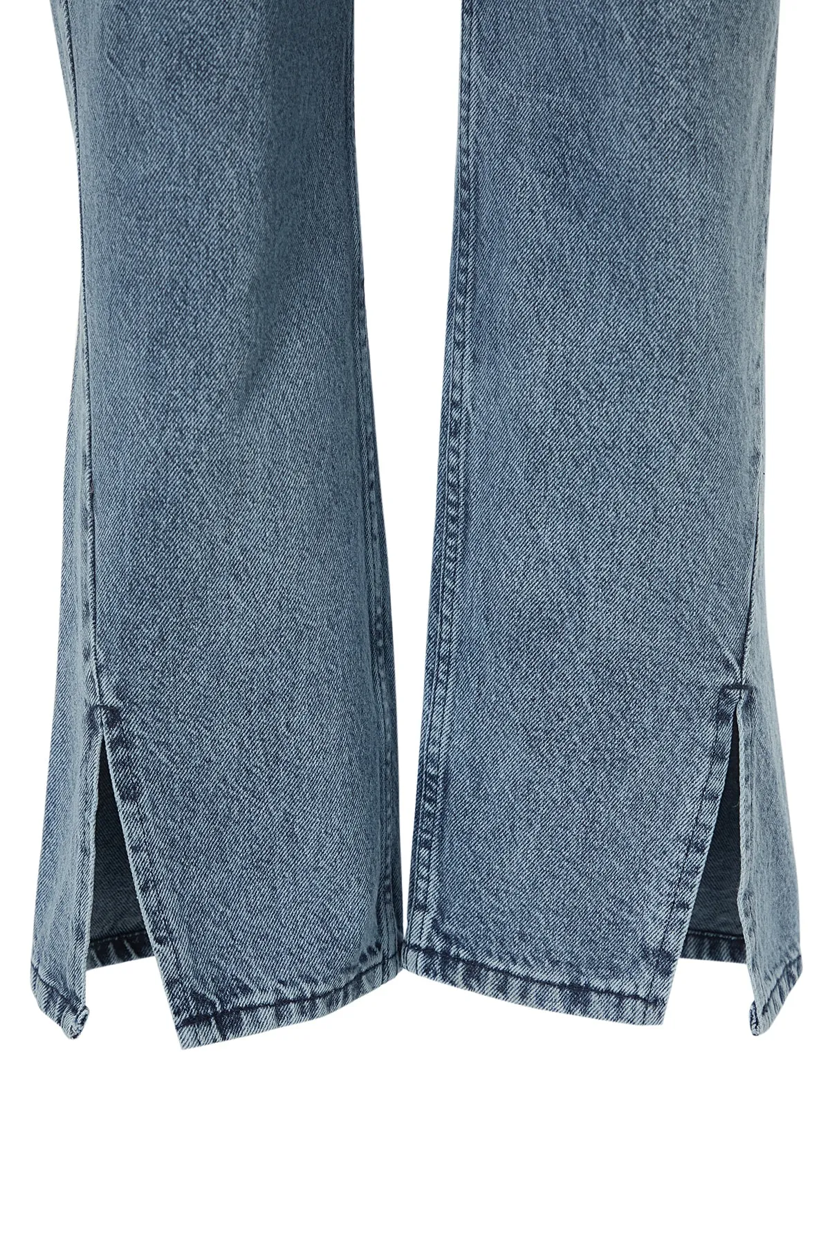 Trendyol Curve  Blaue Bootcut-Jeans mit hoher Taille und detailliertem Beinabschluss TBBSS22JE0614