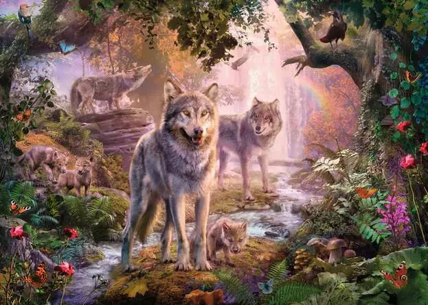 Puzzle 1000 Teile - Wolfsfamilie im Sommer
