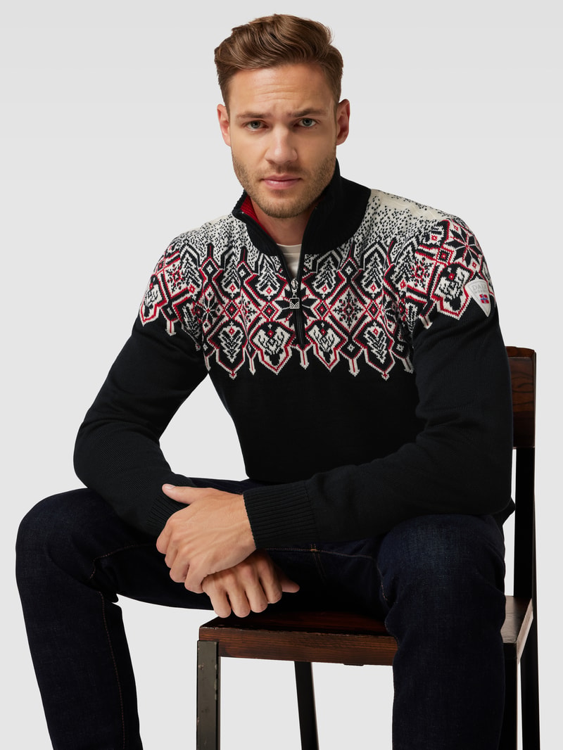 Strickpullover mit Allover-Muster Modell 'Winterland' in marineblau