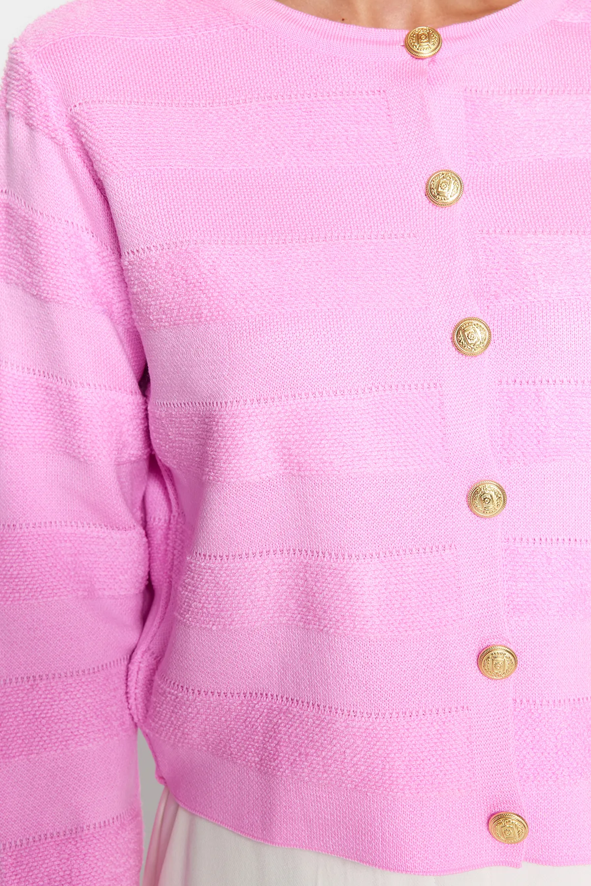 Trendyol Collection  Rosa Strickcardigan mit Rundhalsausschnitt TWOAW24HI00337