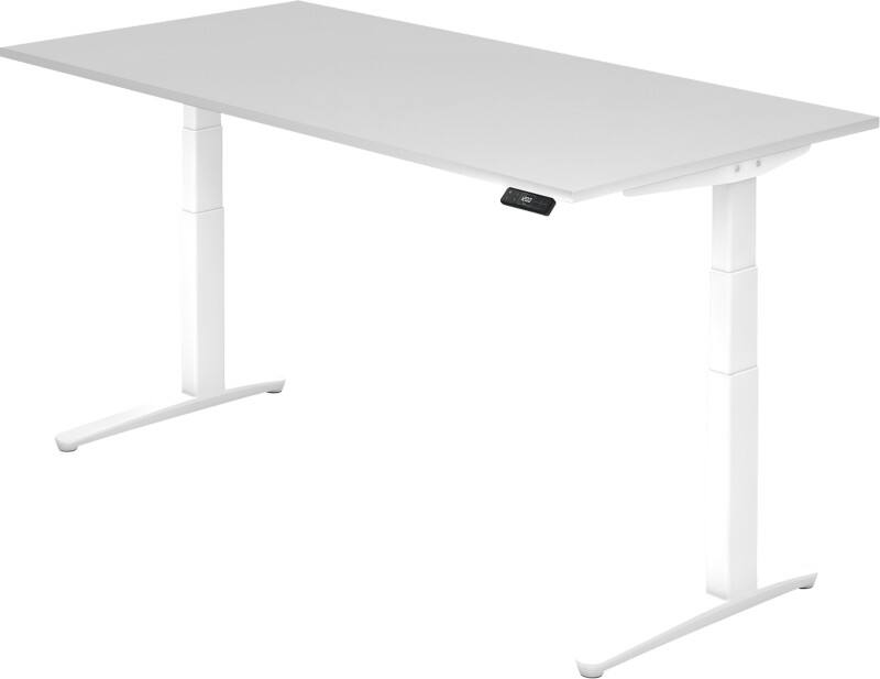 Hammerbacher Elektrisch Höhenverstellbar Sitz-Stehschreibtisch Rechteckig Holz Weiß T-Fuß 2.000 x 1.000 x 720 mm