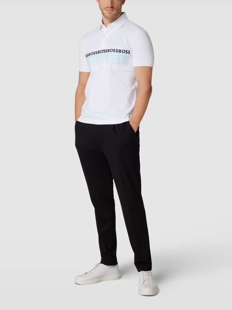 Poloshirt mit Label-Motiv-Stitching Modell 'Pavel' in weiß