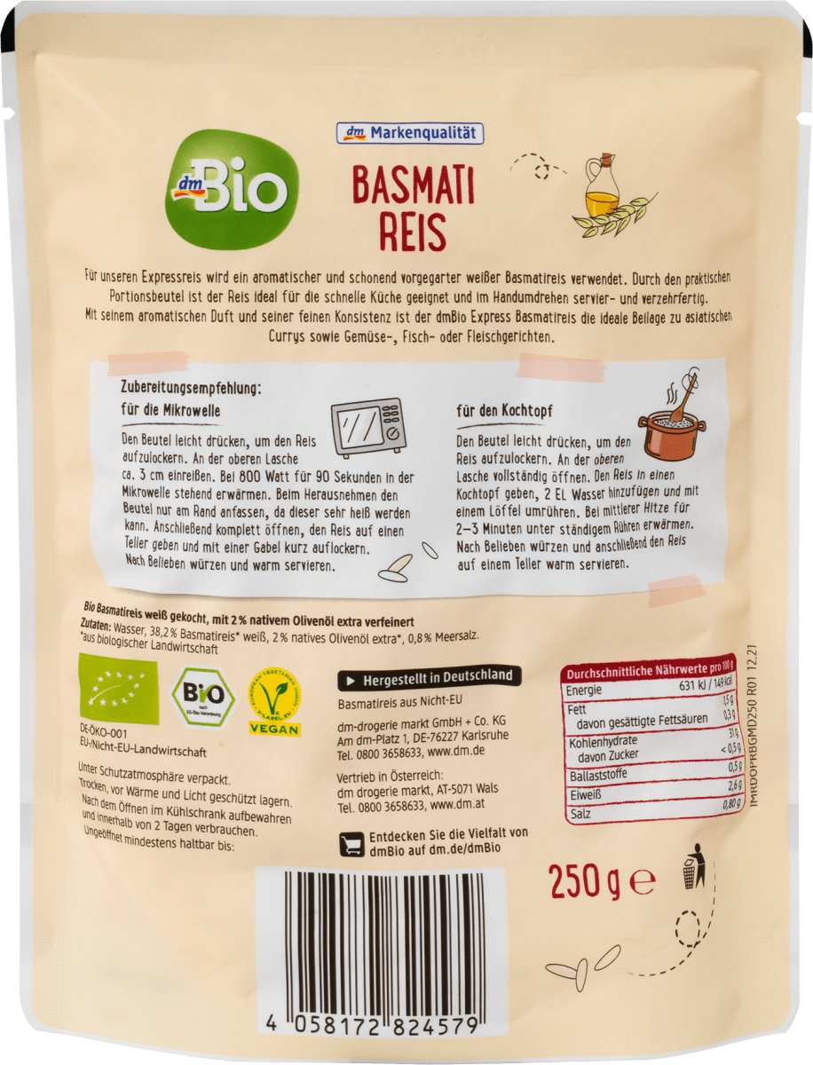 Basmatireis mit Olivenöl verfeinert, Express, 250 g