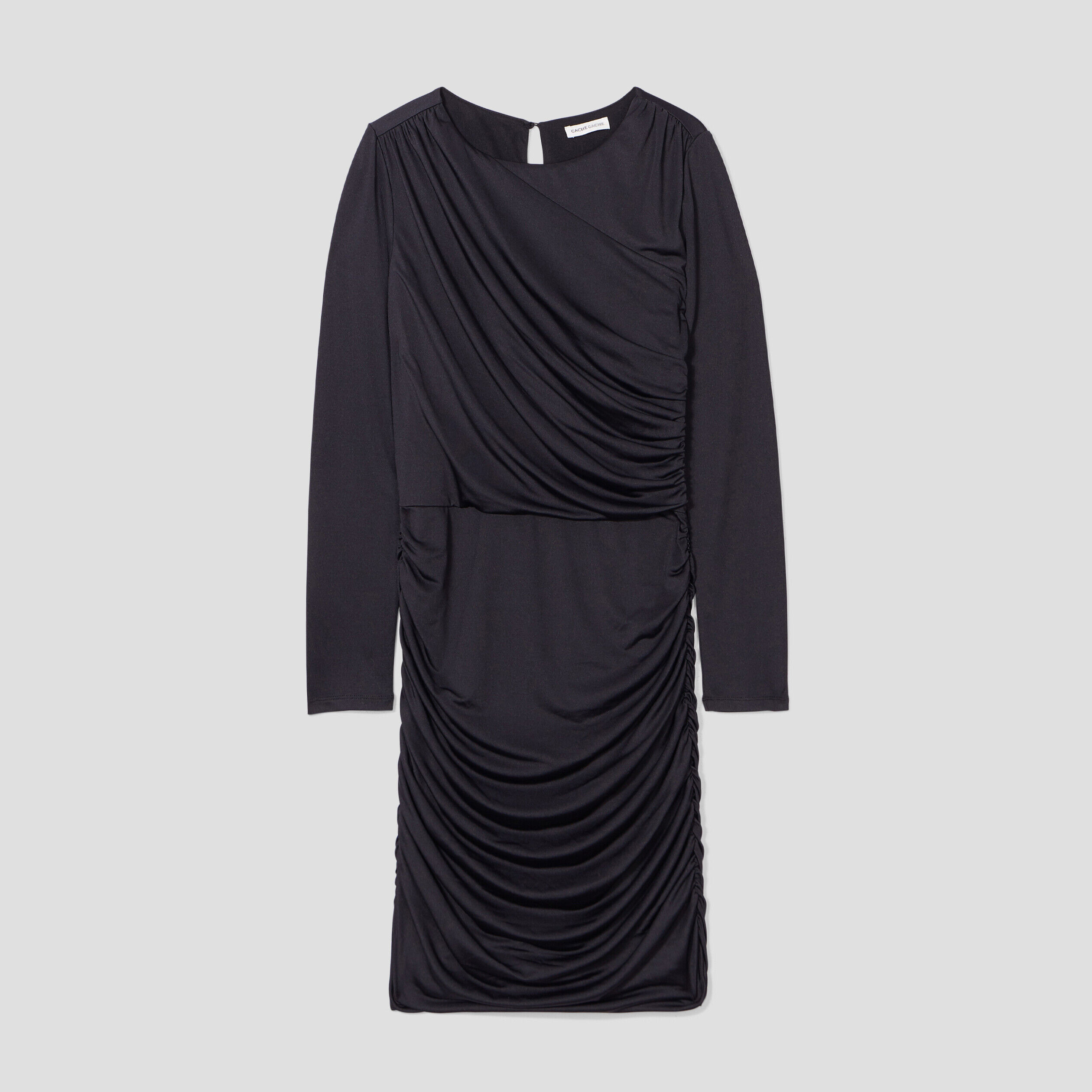 Robe moulante drapée satin noir femme | Cache Cache