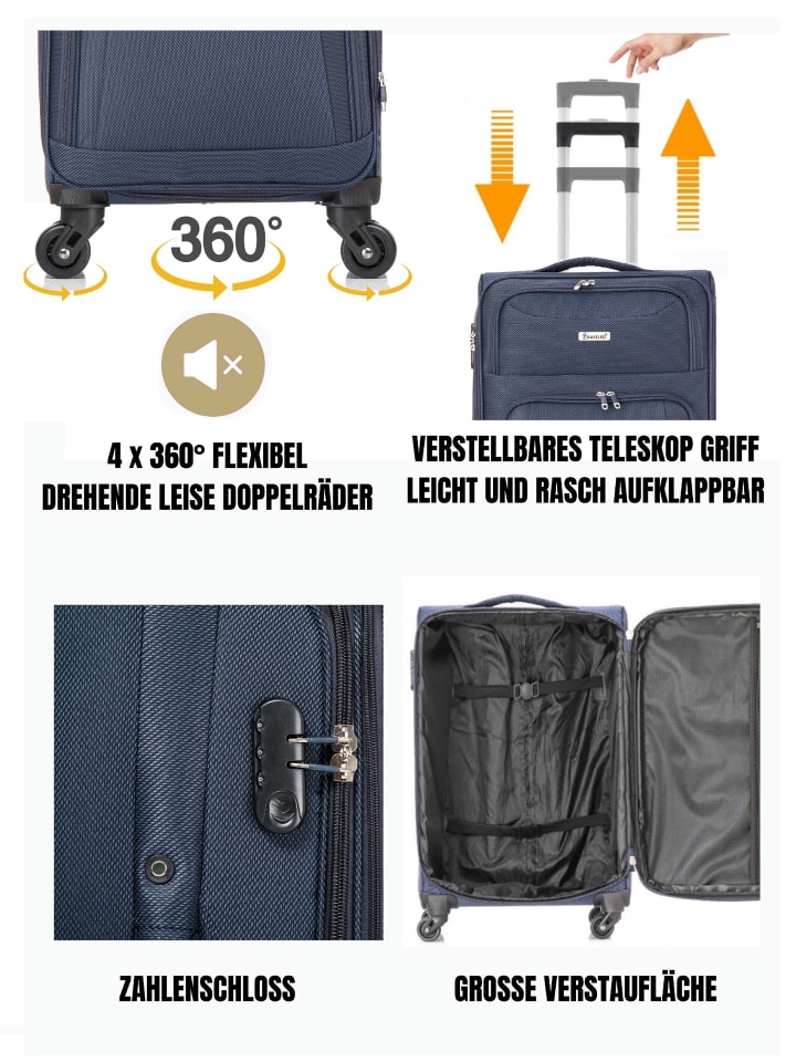 Cheffinger 3 Tlg. Kofferset aus Stoff in Blau günstig kaufen 3