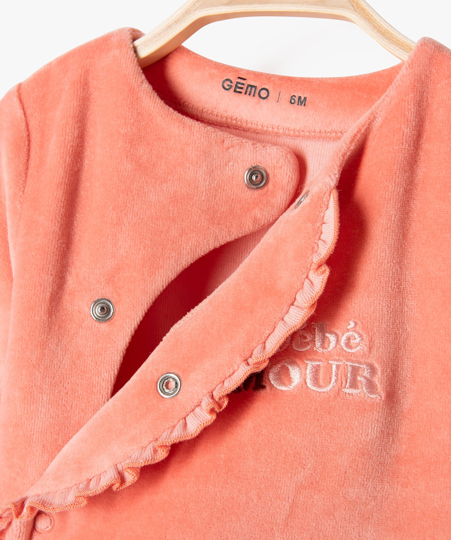 Pyjama bébé fille en velours avec fermeture froncée devant orange | GEMO