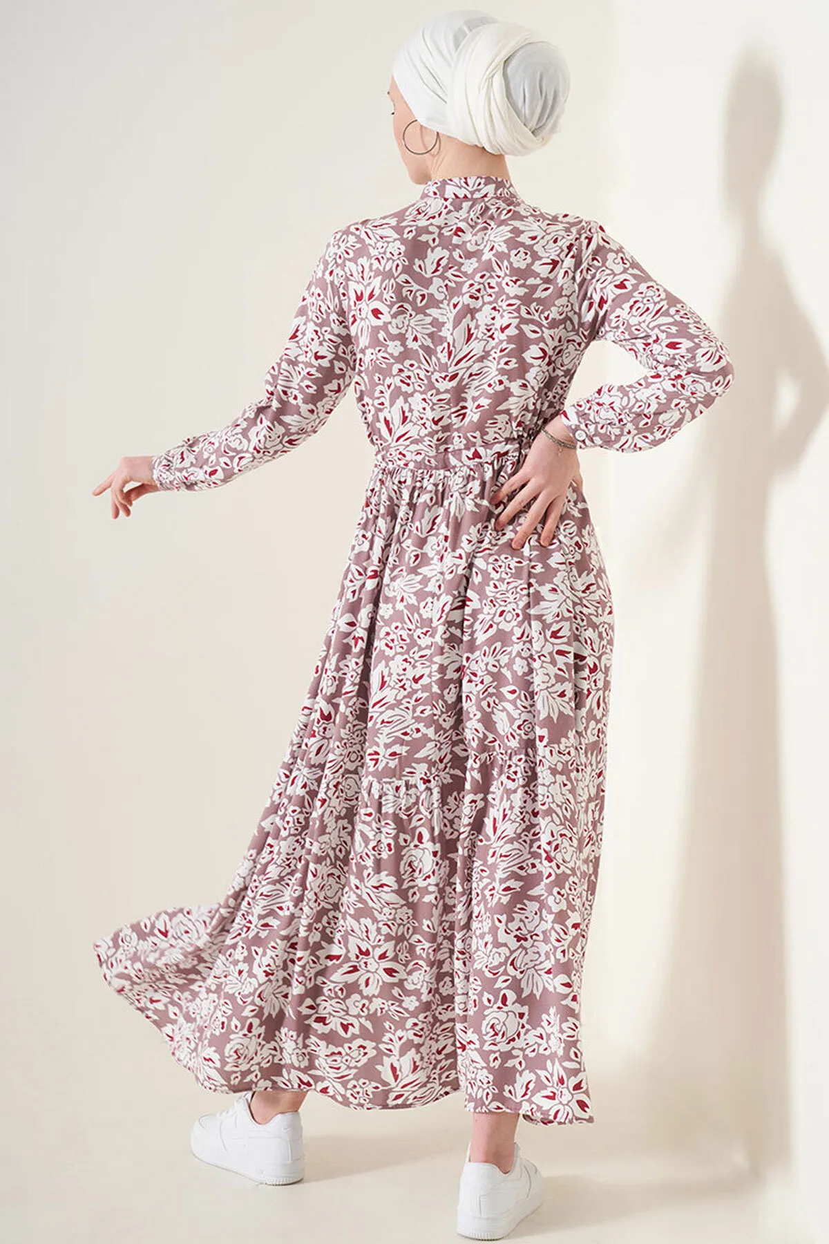 Bigdart  2144 Hijab-Kleid mit Richterkragen – Getrocknete Rose