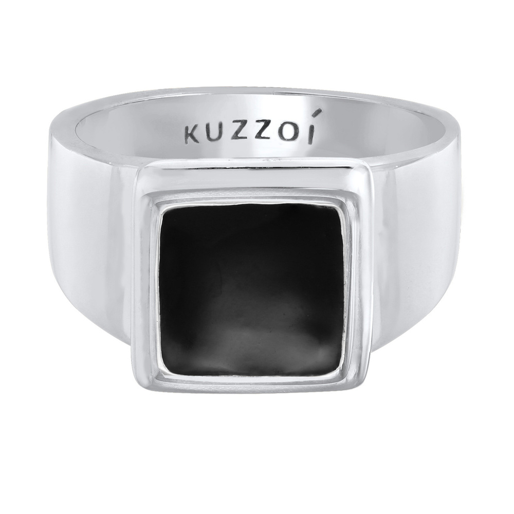 KUZZOI KUZZOI Bague Bague Signet Homme Carré Bleu avec émail en argent 925 plaqué or Bague