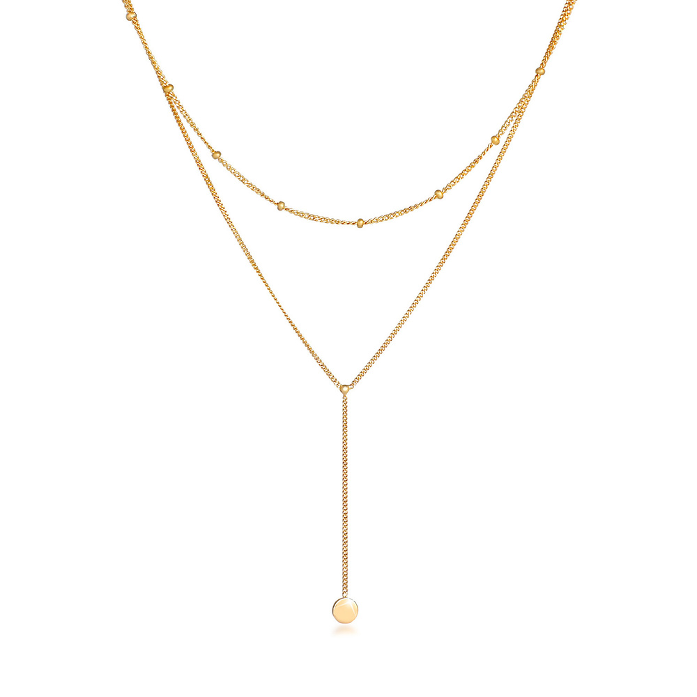 Elli Elli Collier Femmes Couches Chaîne en Y Boule Plaquette en Argent Sterling 925 collier