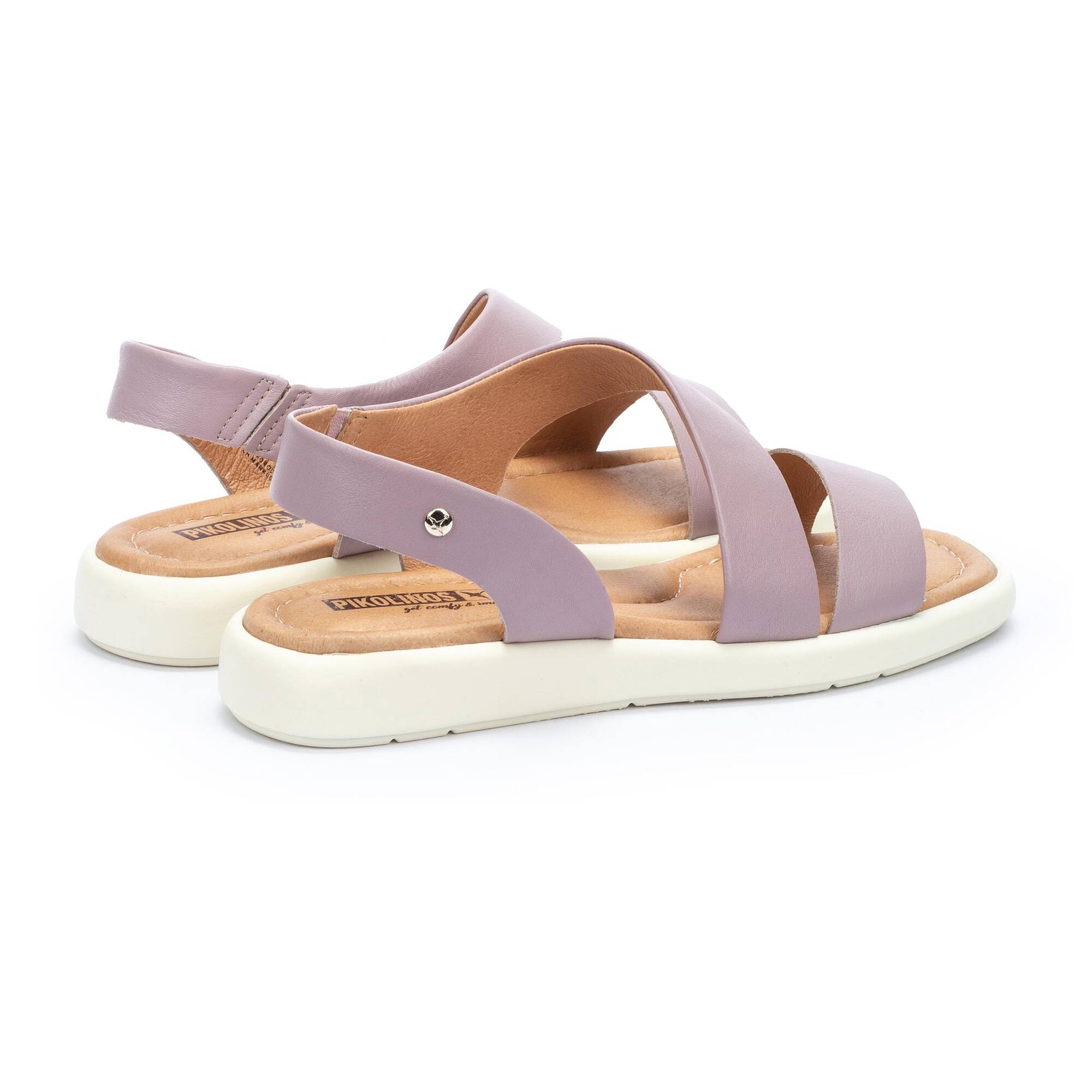 Sandały damskie płaskie z paskami - MAUVE