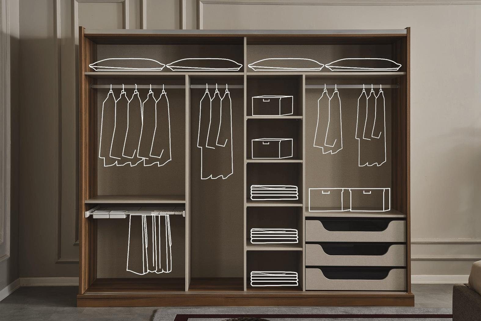 JVmoebel Schlafzimmer-Set Schlafzimmergarnitur Polsterbett 2x Nachttische Kleiderschrank 4tlg, (4-St., Bett, 2x Nachttische, Kleiderschrank), Made in Europa