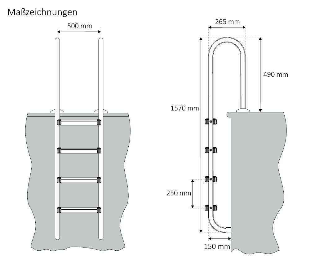 Zelsius Poolleiter Edelstahl Poolleiter mit 4 Stufen, 50 x 26,5 x 157 cm