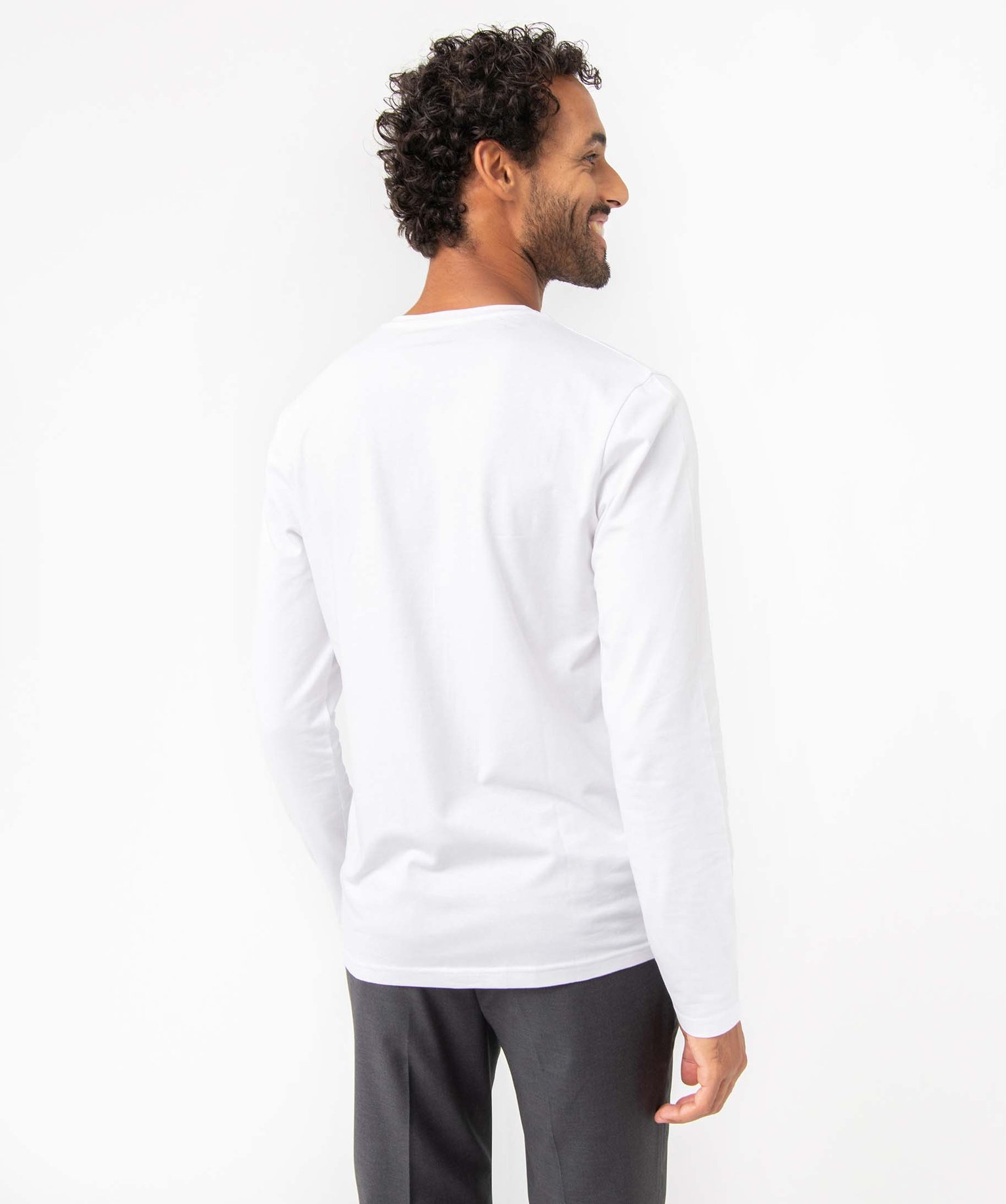 Tee-shirt homme à manches longues et col rond coupe slim blanc | GEMO