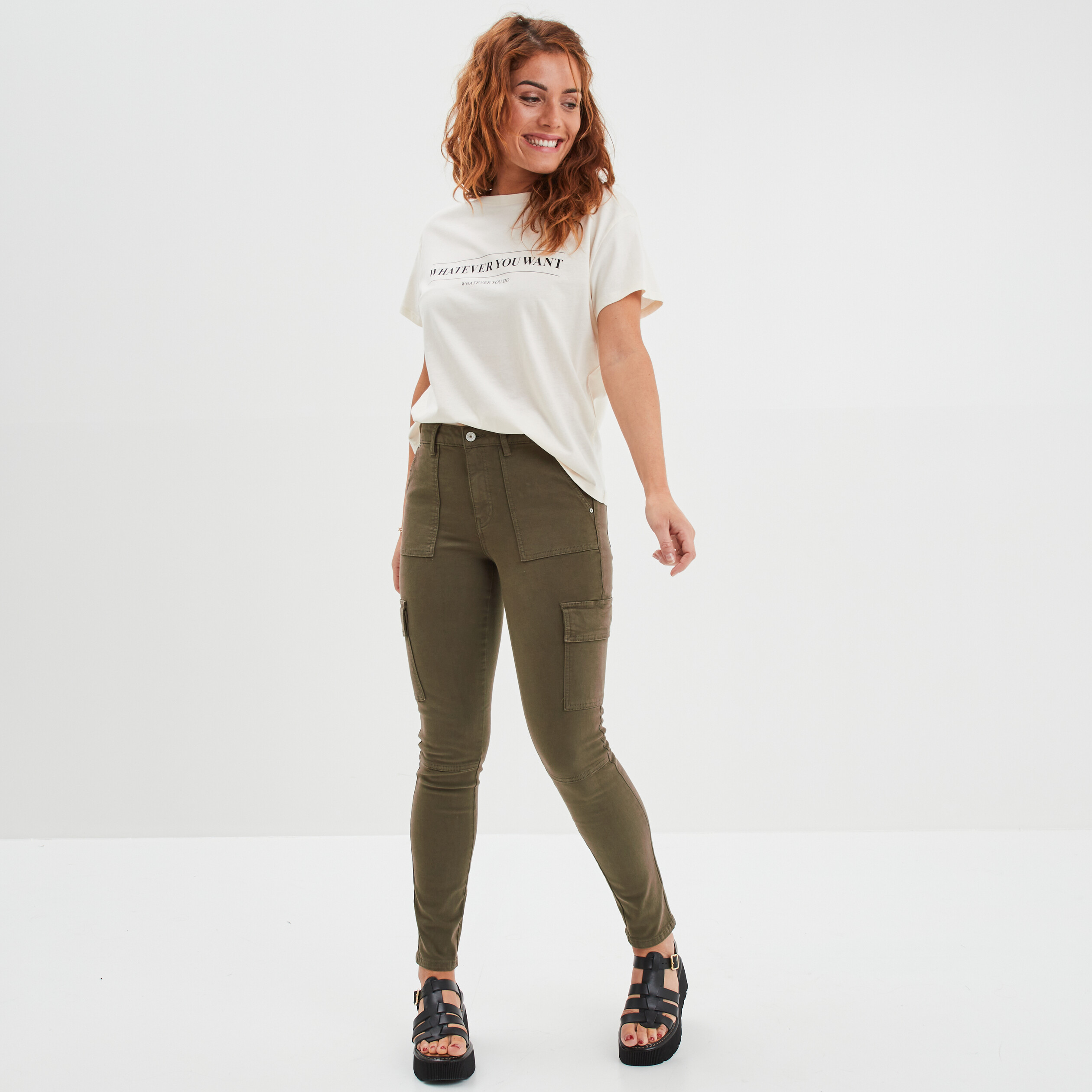 T-shirt col rond manches courtes coton creme femme | La Halle