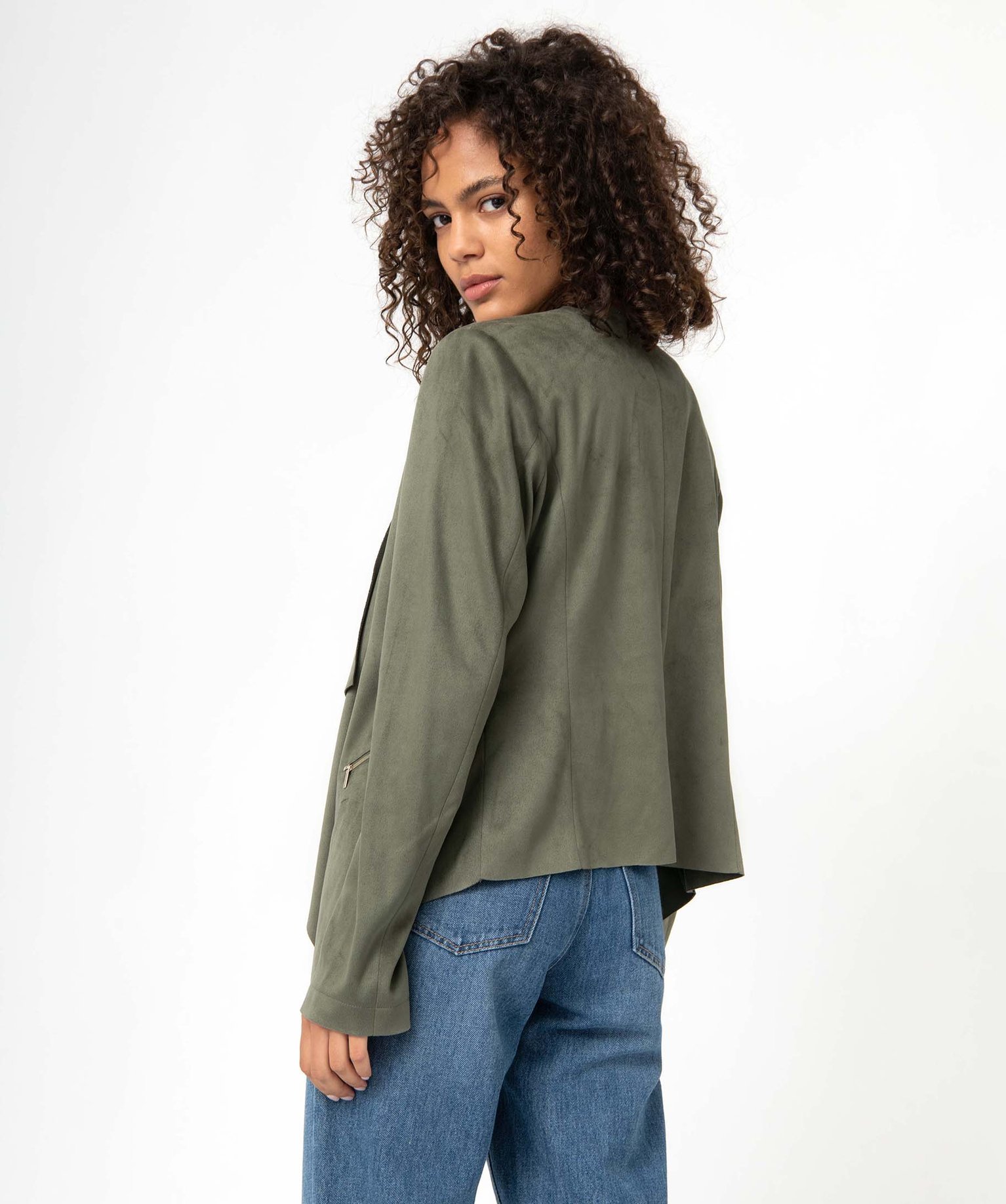 Veste femme en suédine coupe asymétrique kaki | GEMO