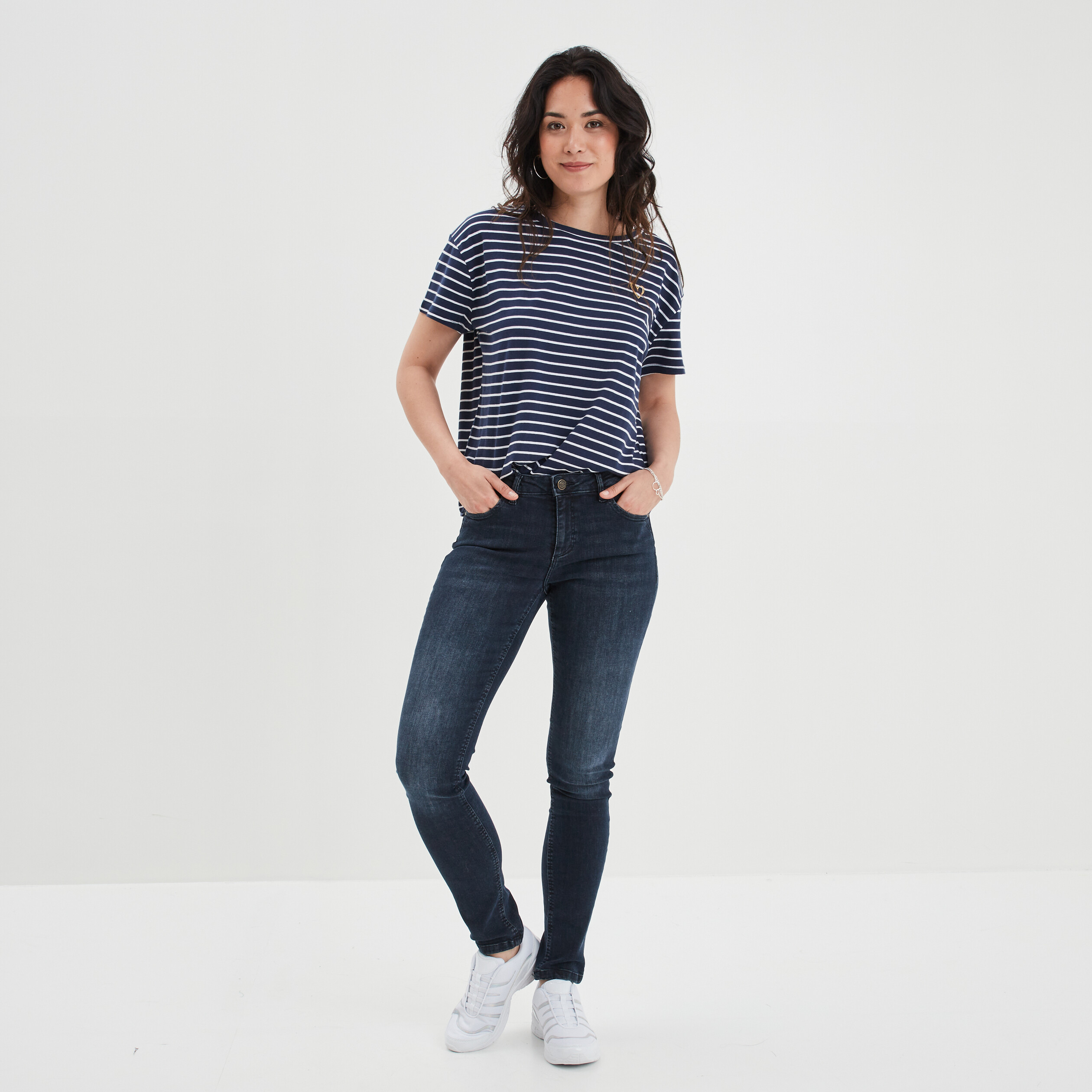 T-shirt oversize broderie devant coton bleu marine femme | La Halle