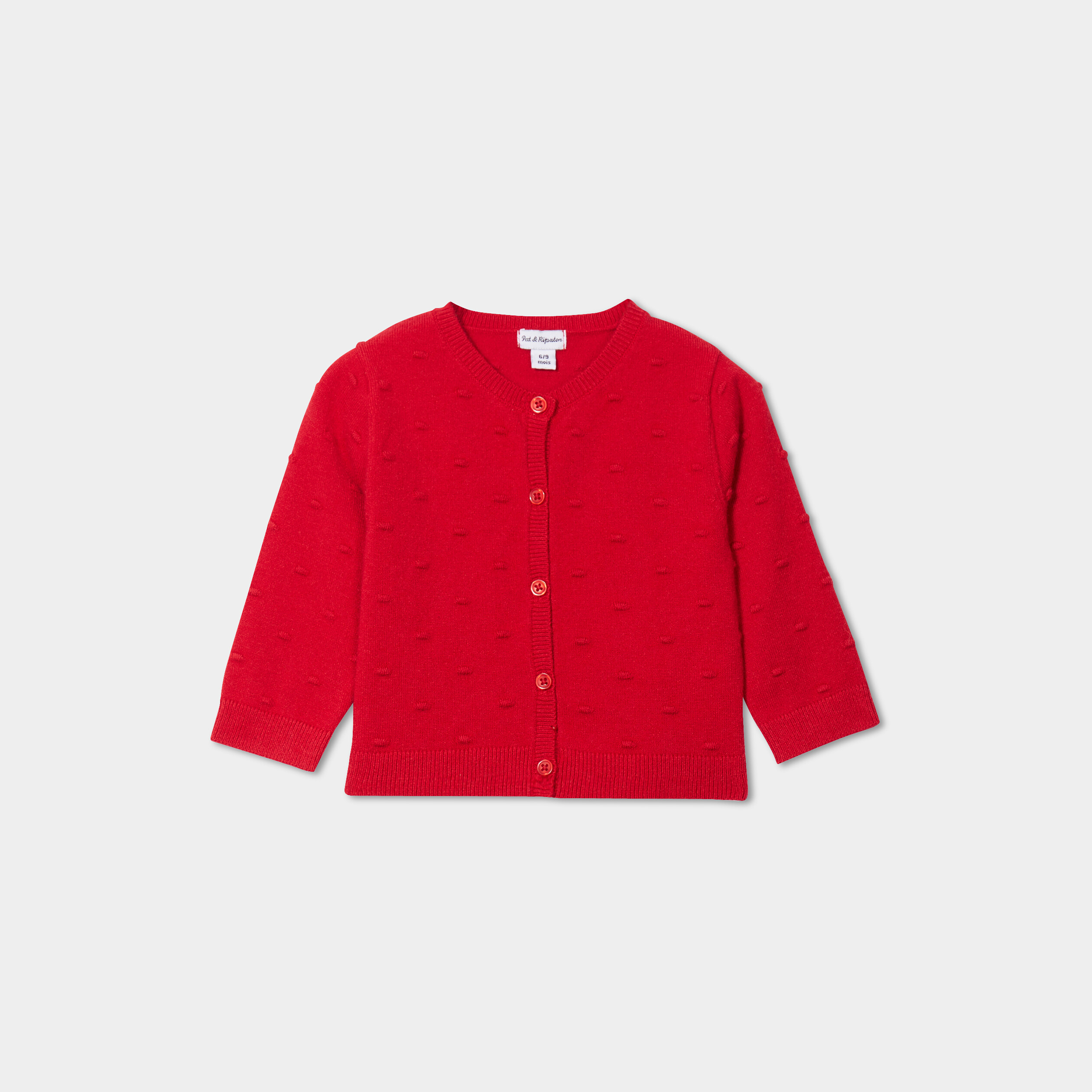Gilet à boutons col rond manches longues rouge bébé fille | La Halle