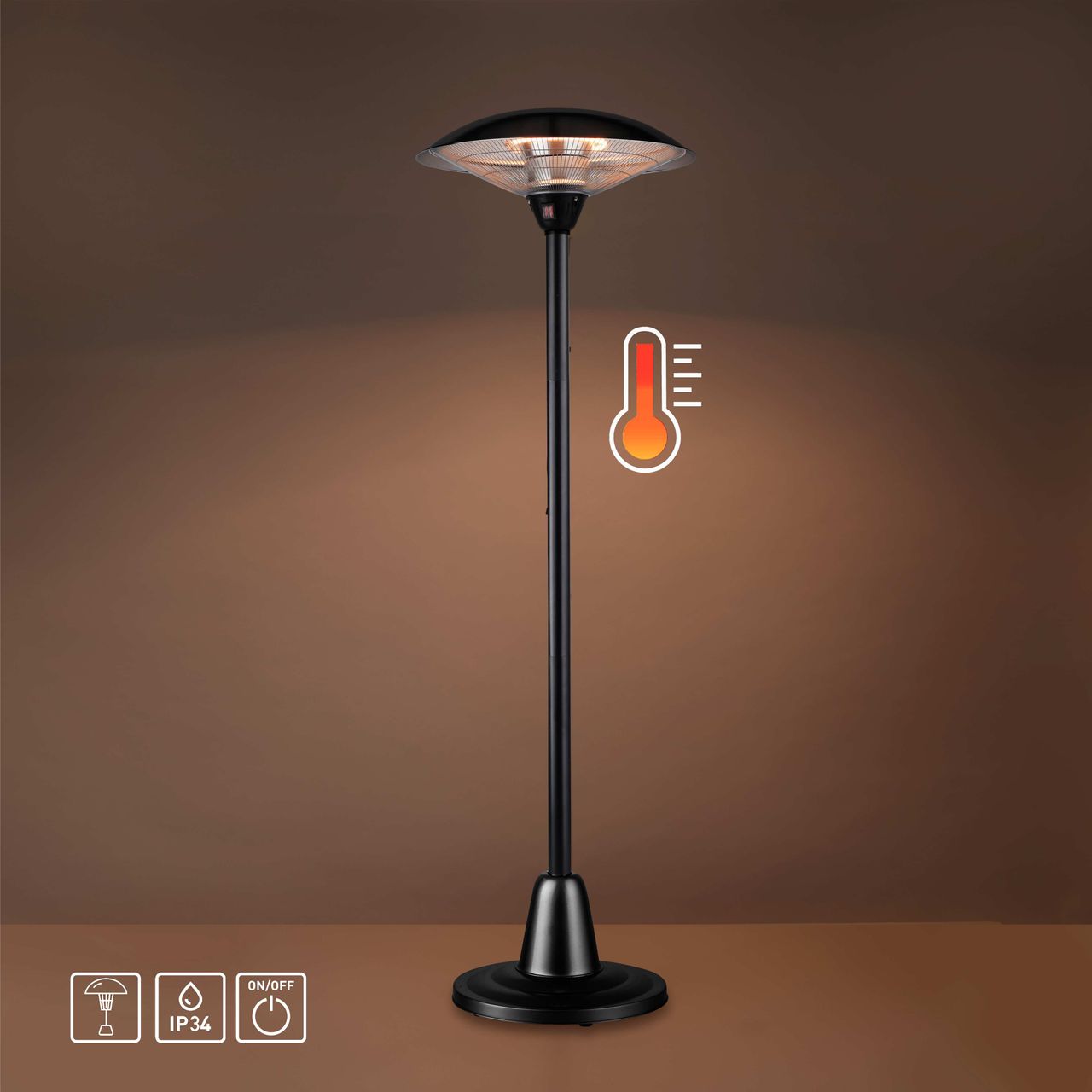 JUST LIGHT Standheizstrahler GLOW, 1500W/3000W, inkl. Wippschalter, IP34, Outdoor