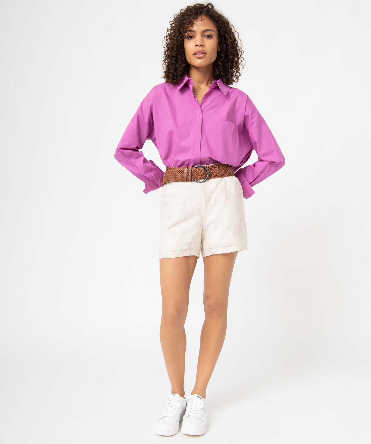 Short femme en toile en maille texturée ecru | GEMO