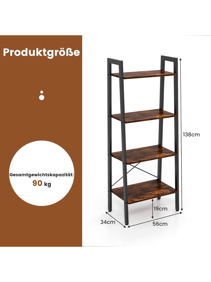 COSTWAY 4 Ebenen Bücherregal in Braun günstig kaufen 34 cm