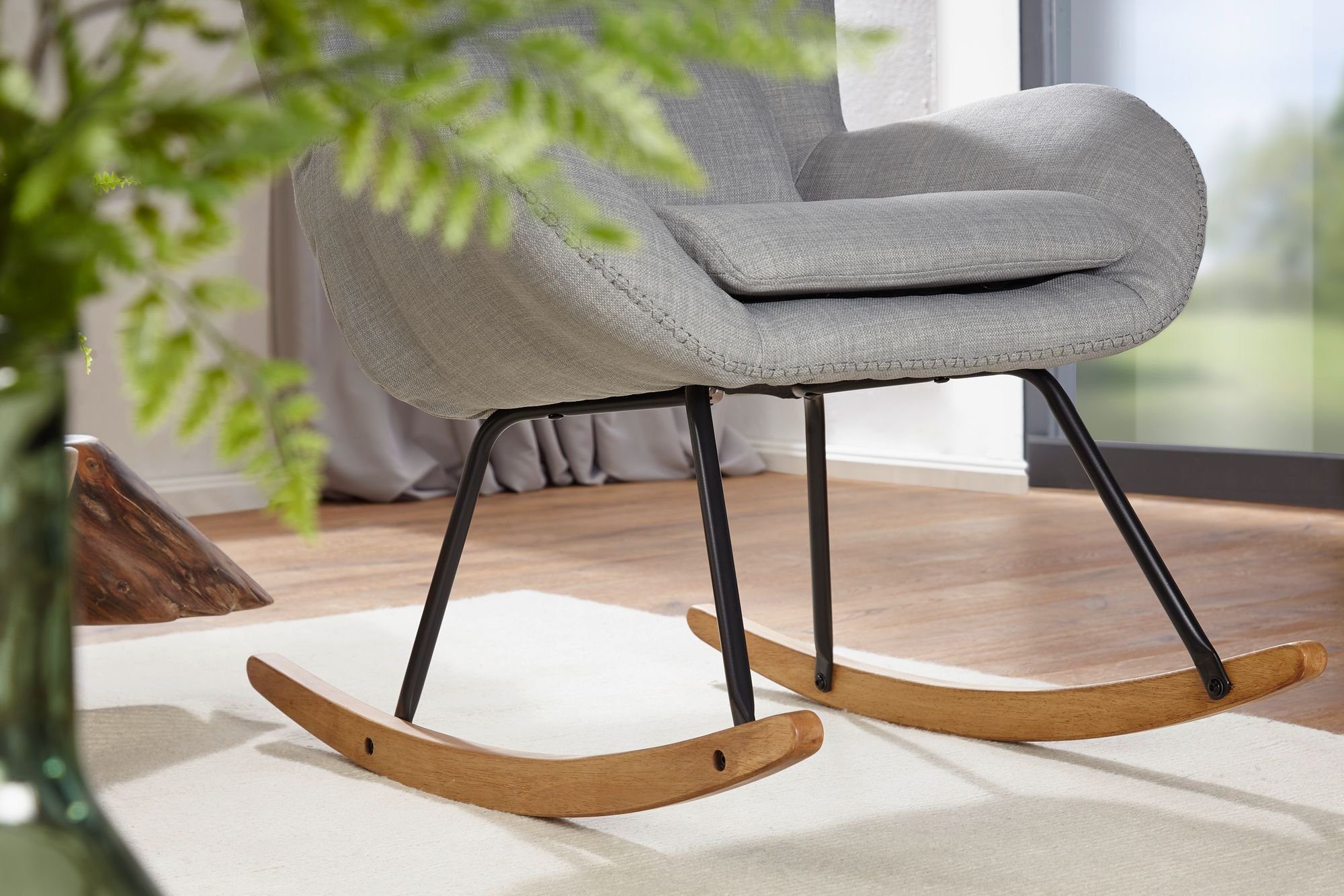 FINEBUY Schaukelstuhl SuVa14311_1 (CAPRI Grau, Stoff Relaxsessel 75 x 110 x 88,5 cm), Schwingsessel Relaxstuhl, Moderner Schwingstuhl