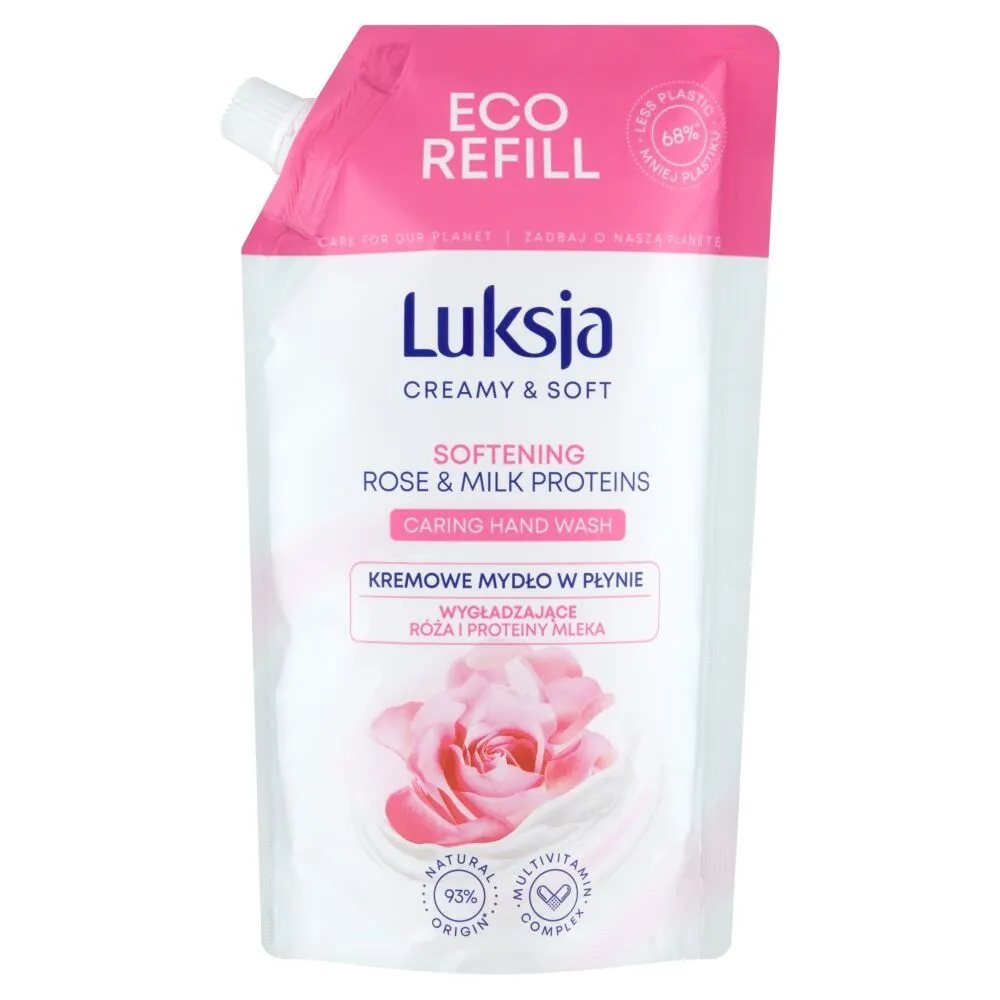 Luksja kreminis ir švelnus skystas muilas su rožių ir pieno baltymų aromatu, 500 ml