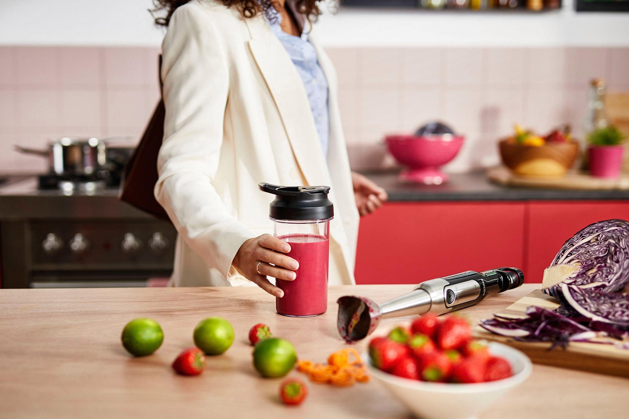 Philips Stabmixer HR2650/90 Viva, SpeedTouch, inkl. 2-in-1 Togo Trinkflasche & Mixbecher, 800 W